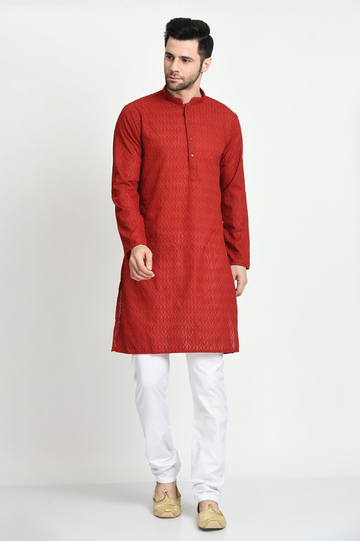 Maroon Floral Embroidered Kurta with Pajama