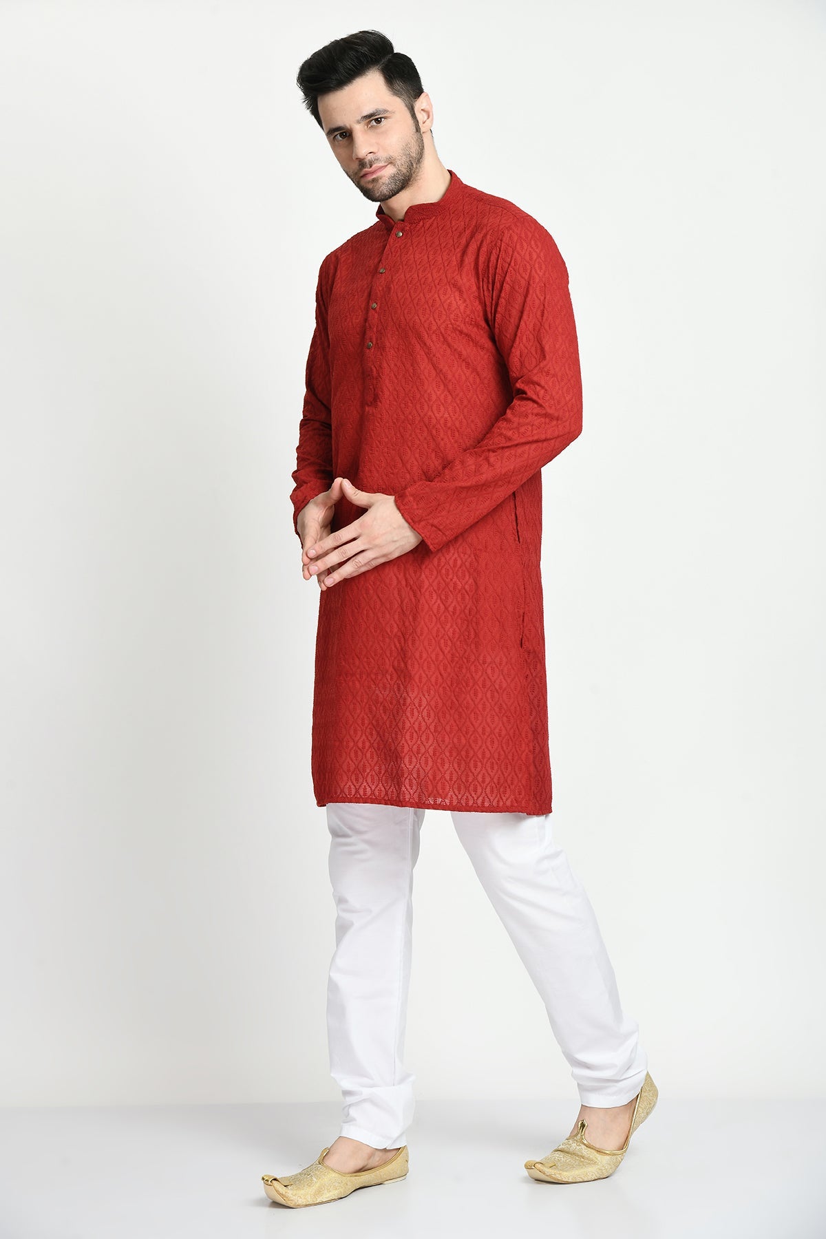 Maroon Floral Embroidered Kurta with Pajama