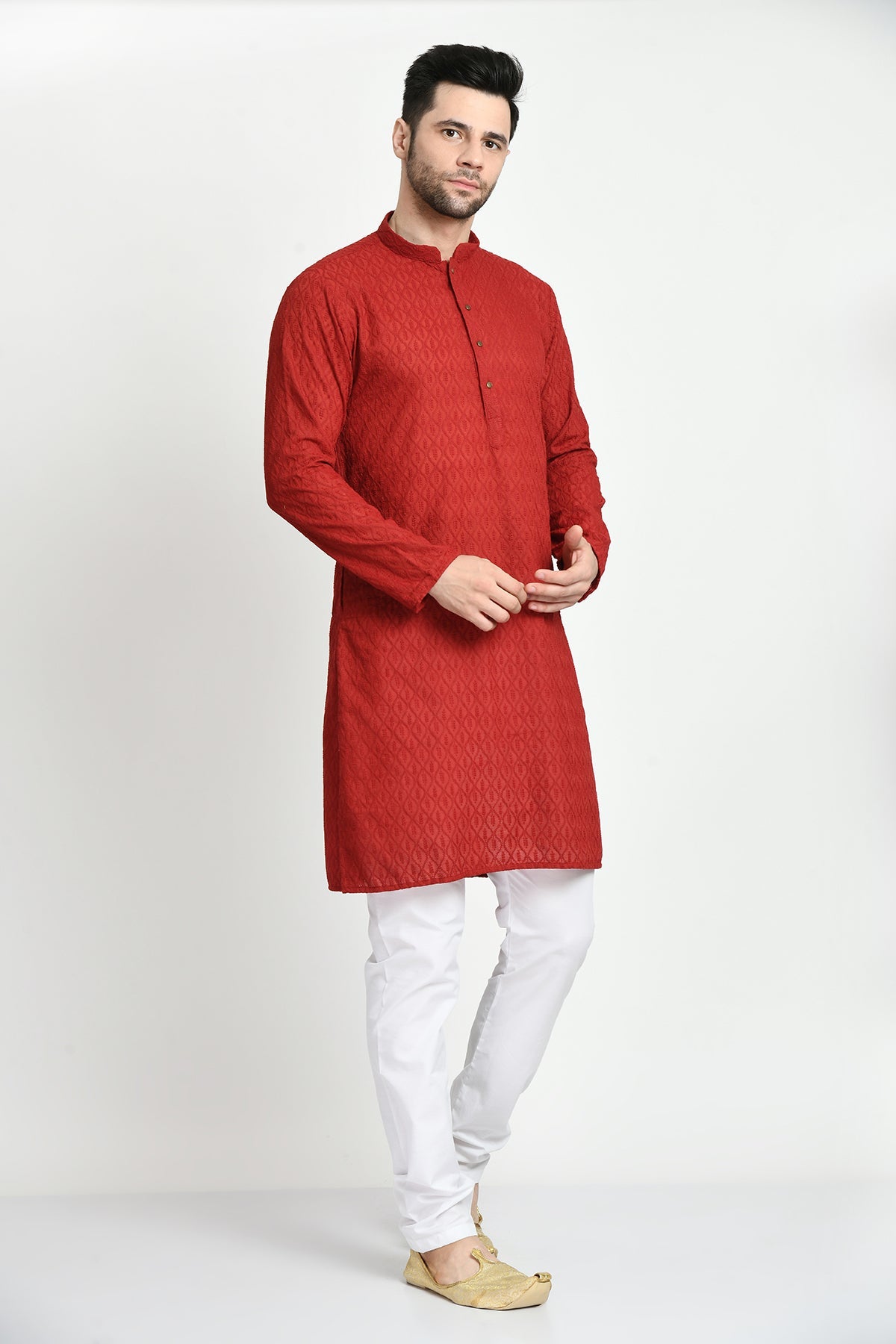 Maroon Floral Embroidered Kurta with Pajama