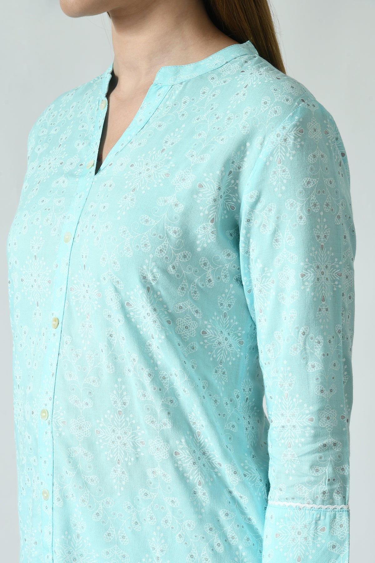 Sky Blue Floral Screen Printed Top