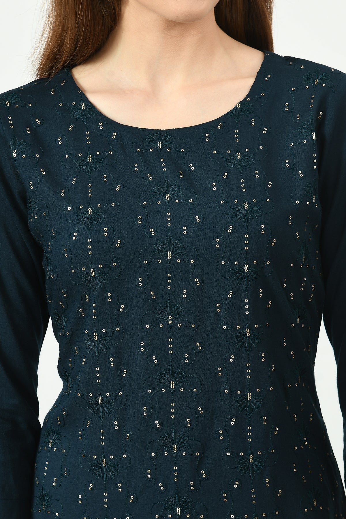 Teal Blue Embroidered Straight Kurta