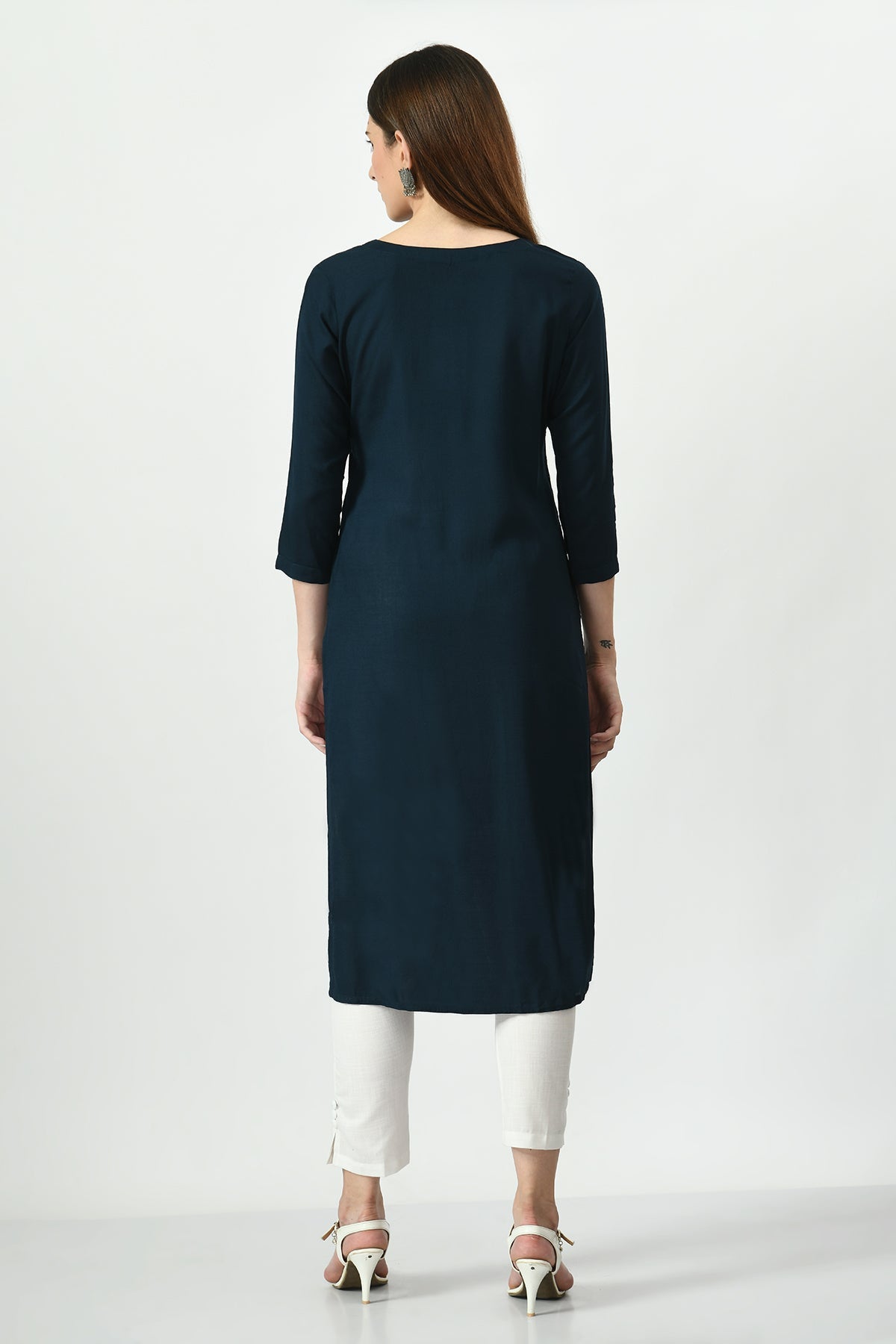 Teal Blue Embroidered Straight Kurta