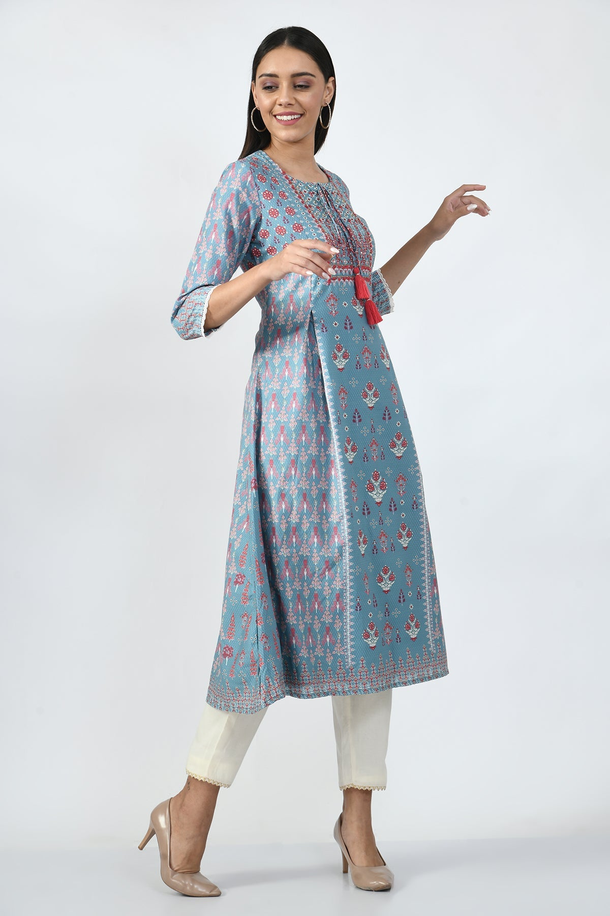 Sea Green Embroidered and Printed Kurta
