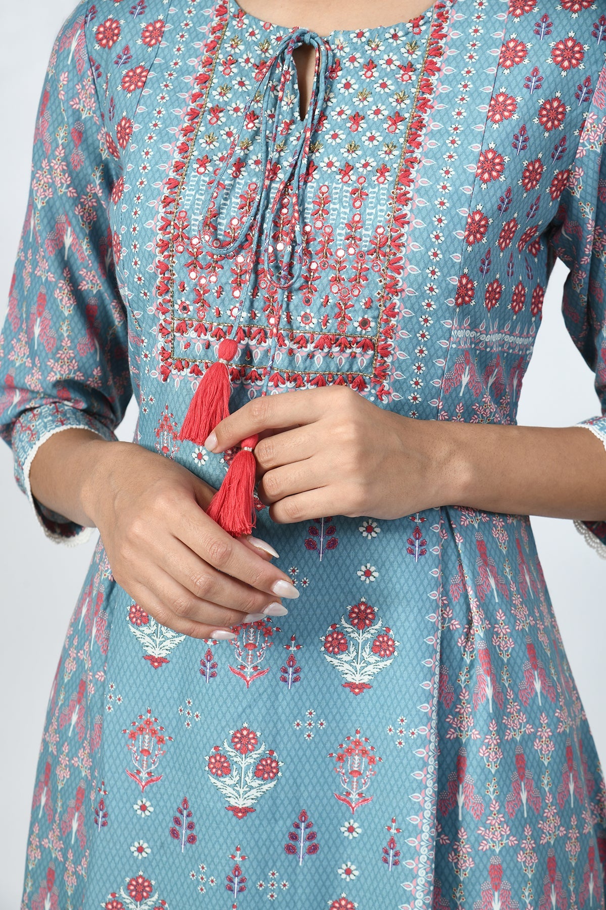 Sea Green Embroidered and Printed Kurta