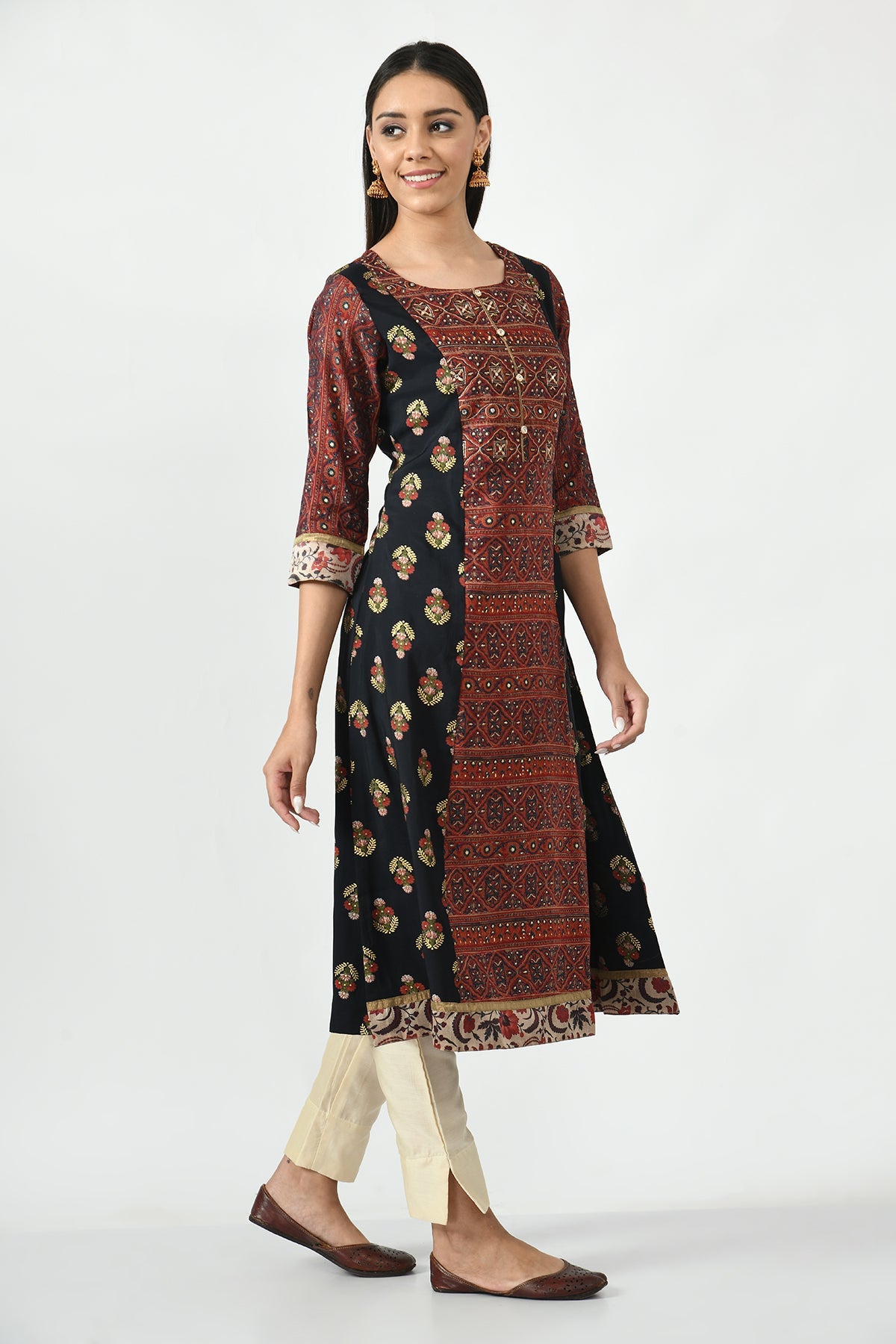 Multi Printed Yoke Embroidered Kurta