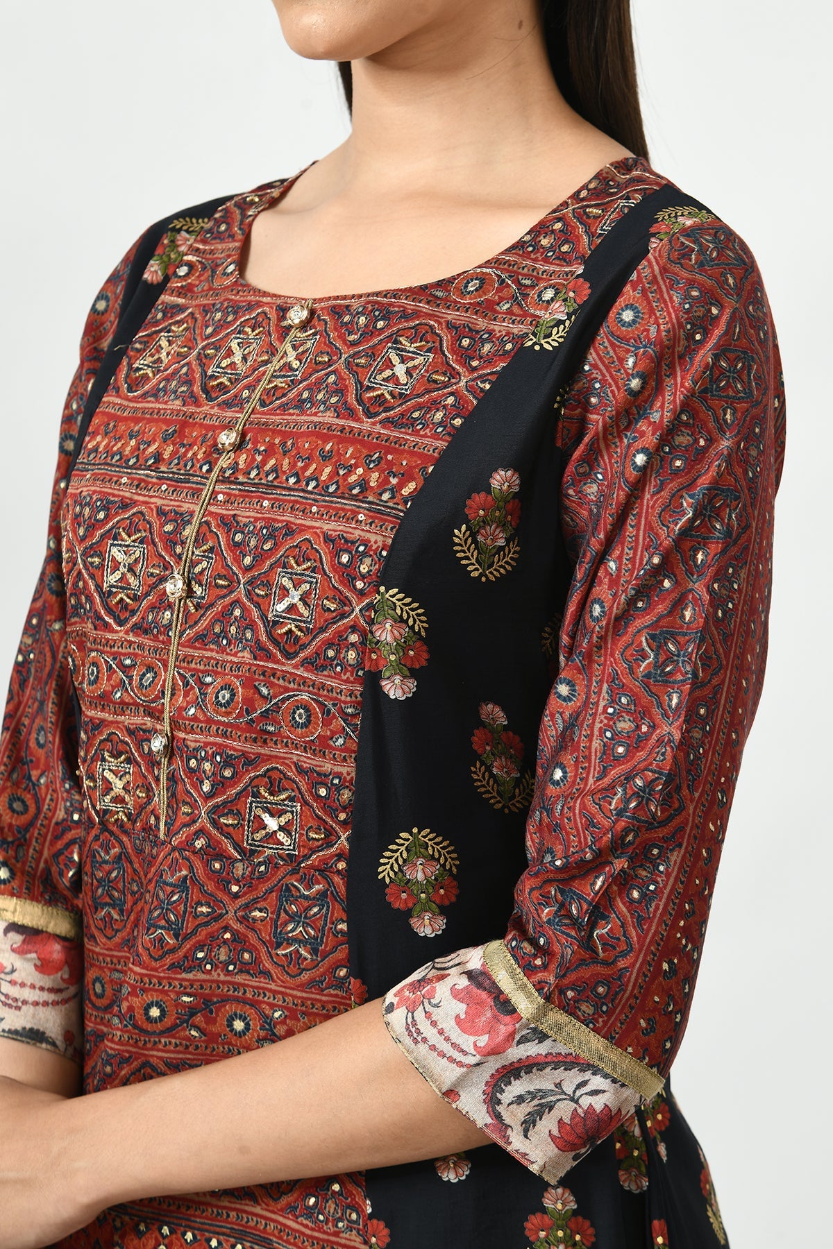 Multi Printed Yoke Embroidered Kurta