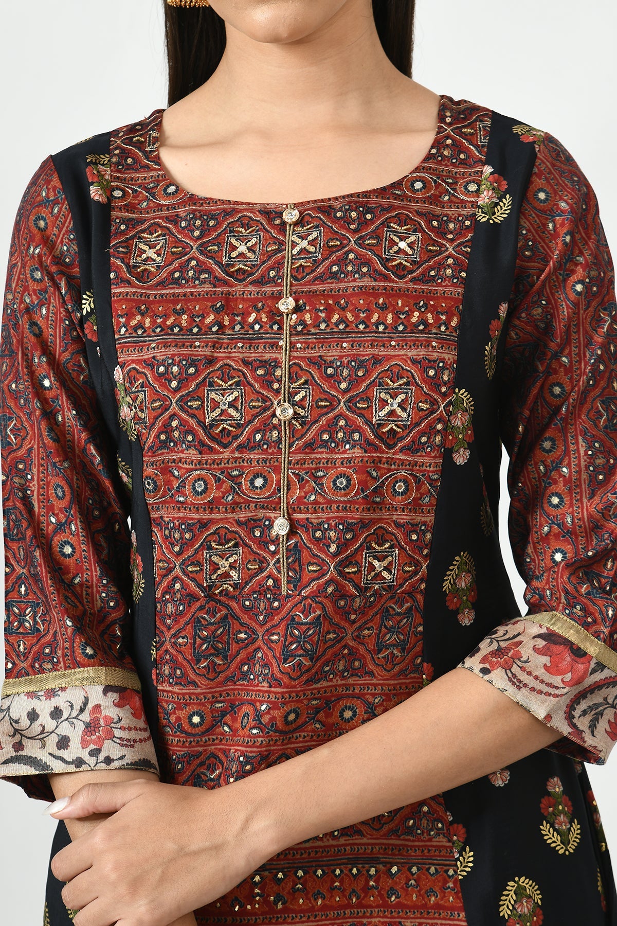 Multi Printed Yoke Embroidered Kurta