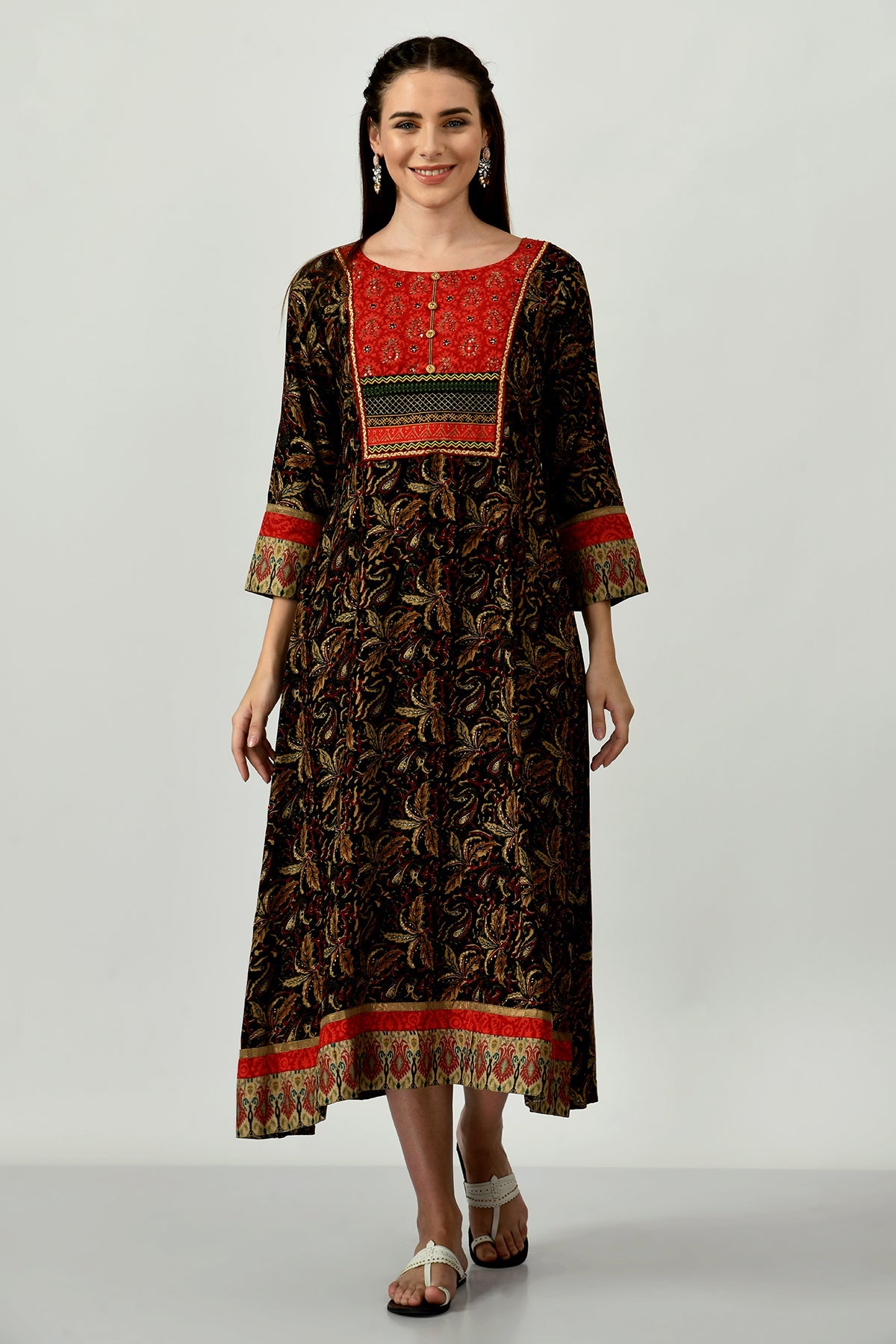 Multi Printed Yoke Embroidered Kurta