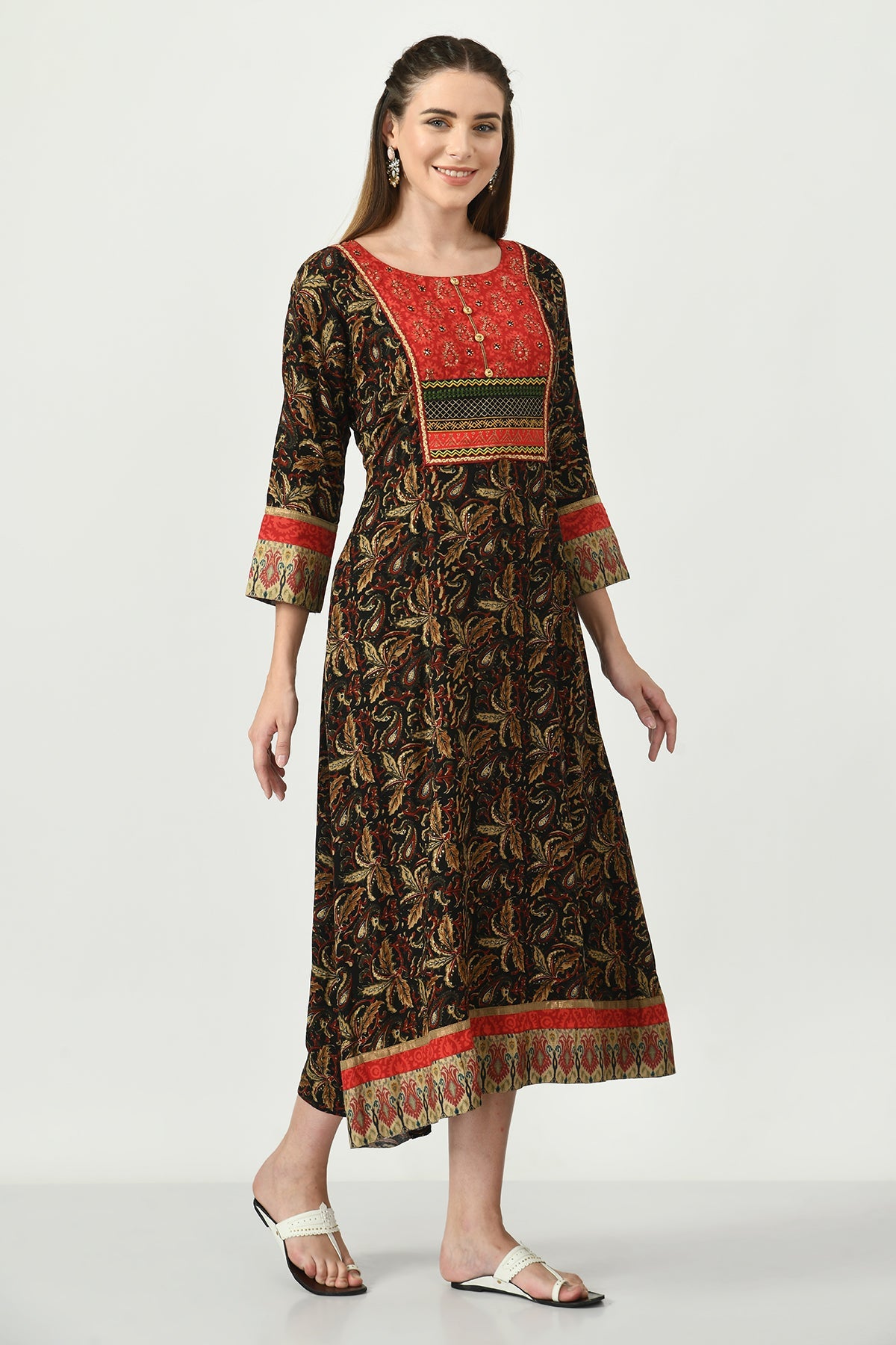 Multi Printed Yoke Embroidered Kurta