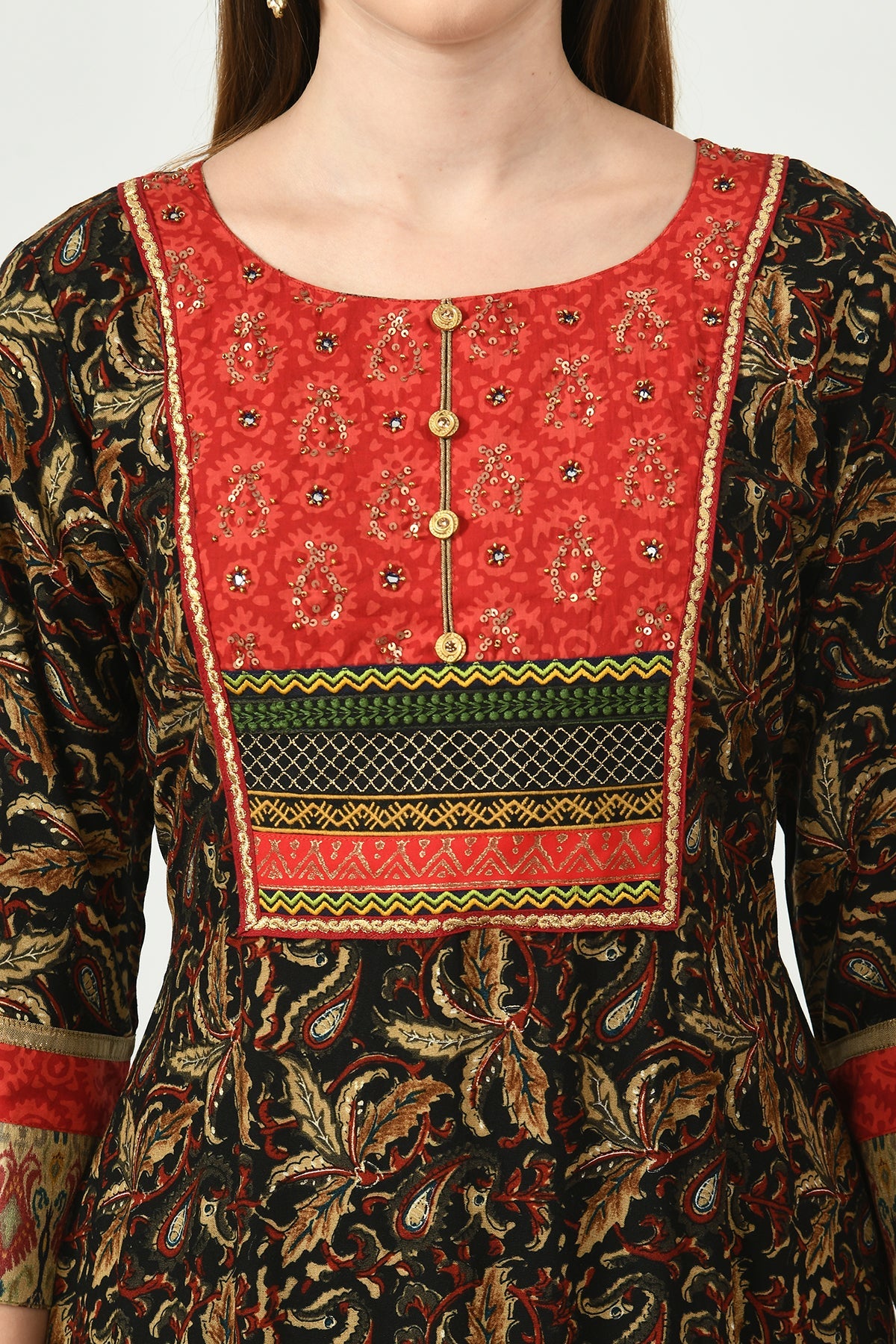Multi Printed Yoke Embroidered Kurta
