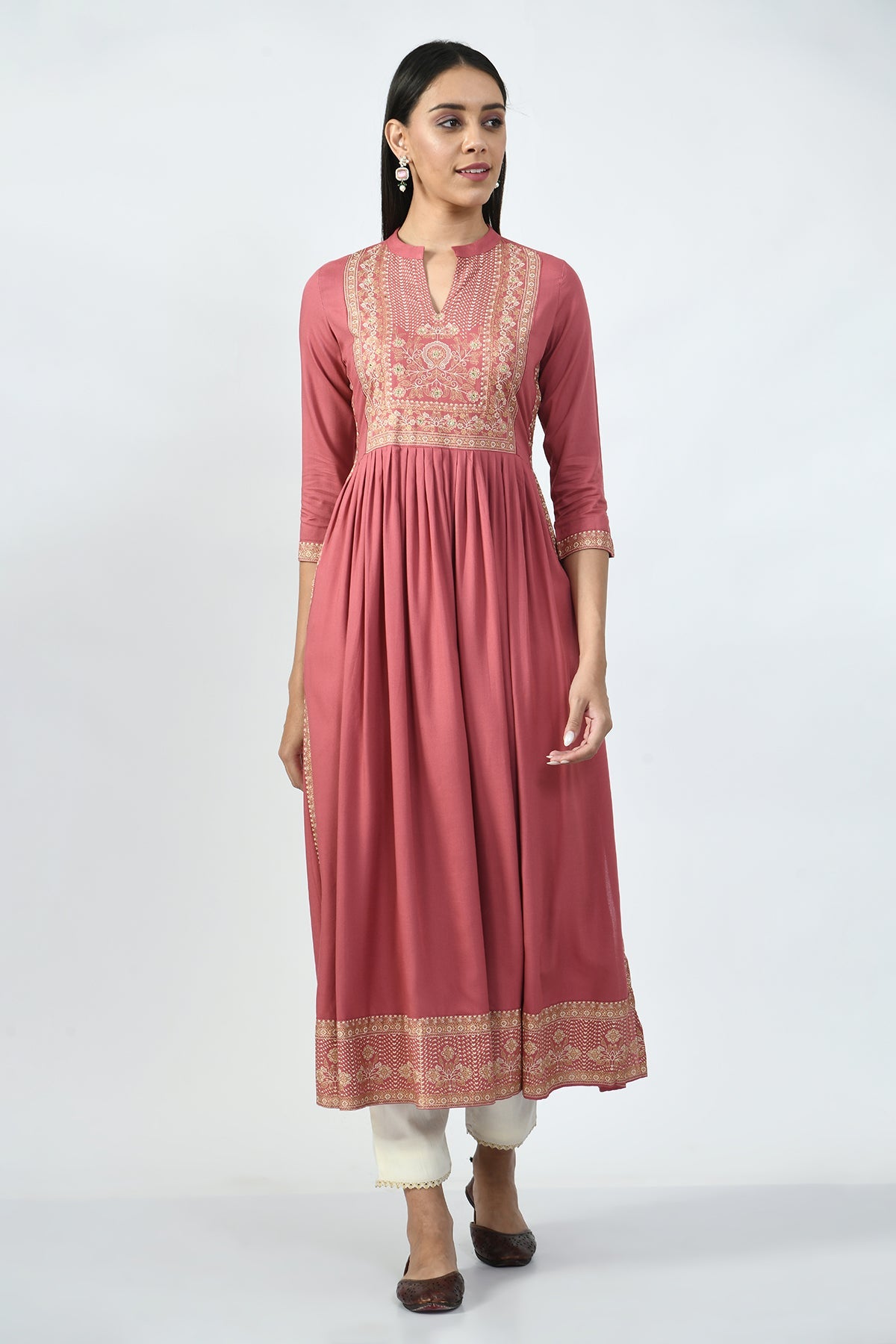 Plum Printed Pleated Dress