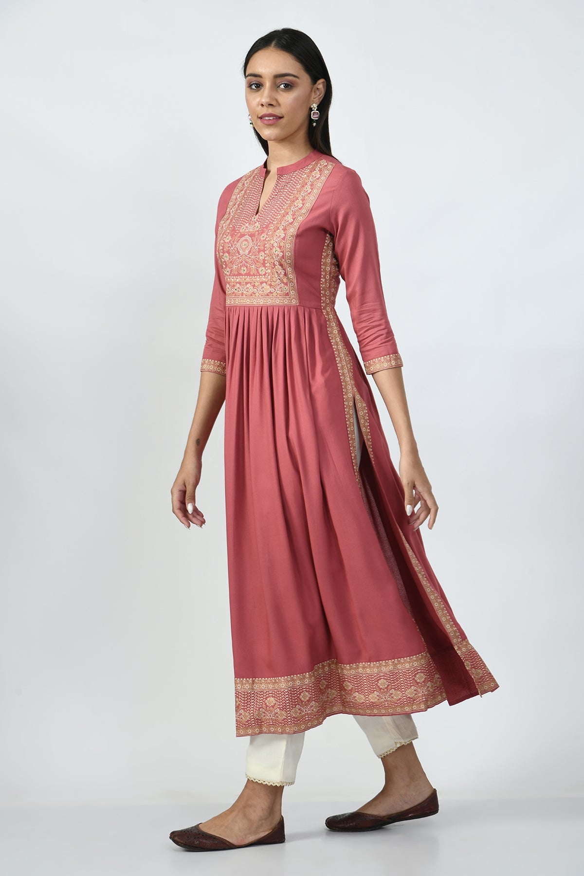 Plum Printed Pleated Dress