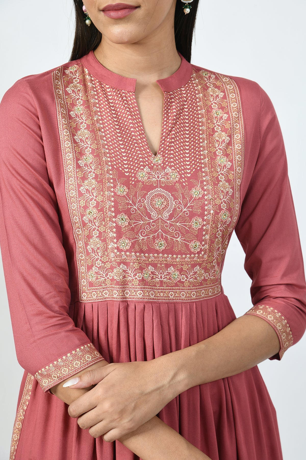 Plum Printed Pleated Dress