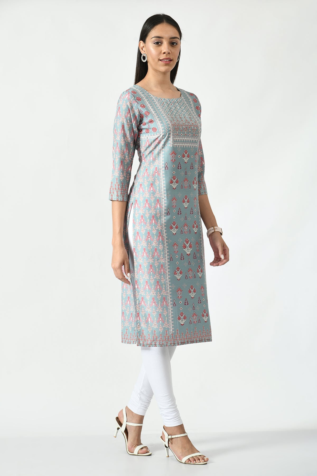 Green Floral Screen Printed Kurta
