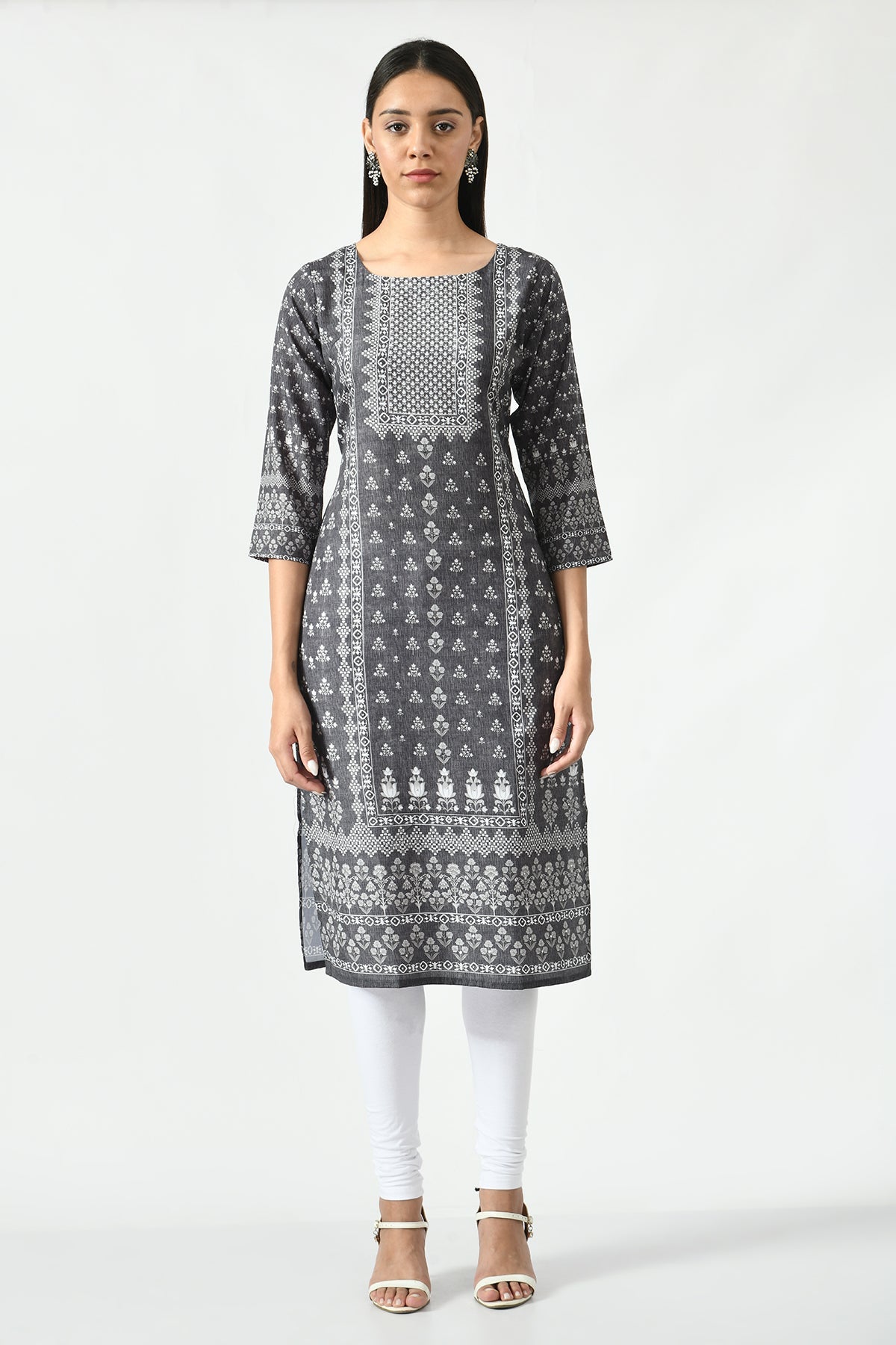 Green and White Printed Kurta