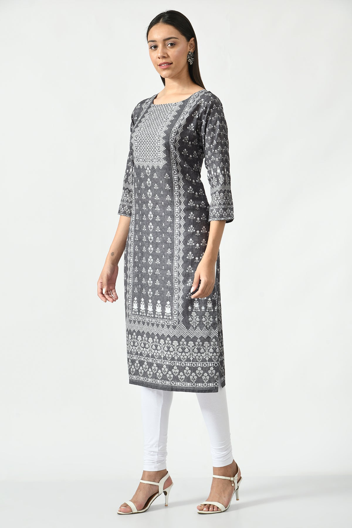 Green and White Printed Kurta