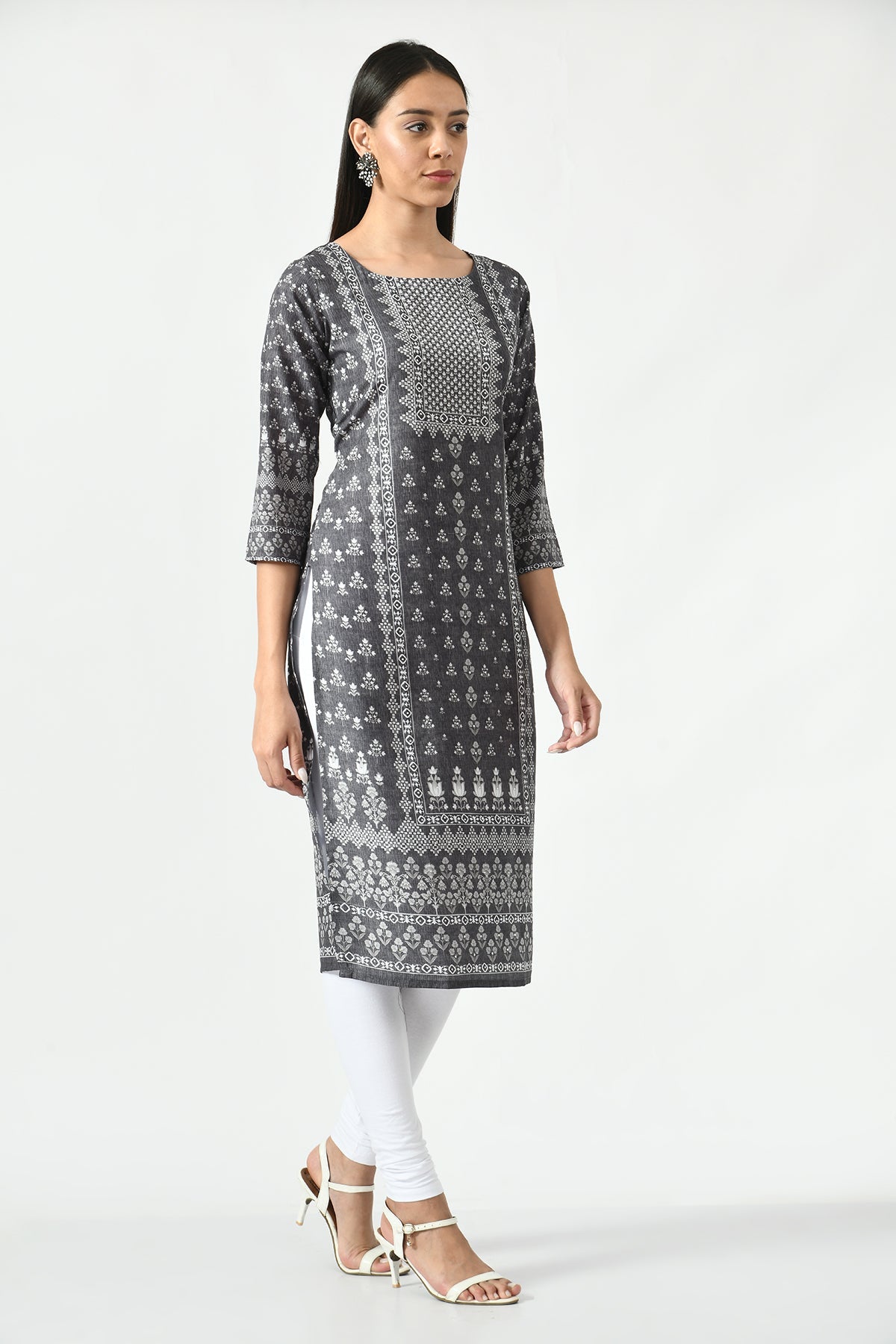 Green and White Printed Kurta