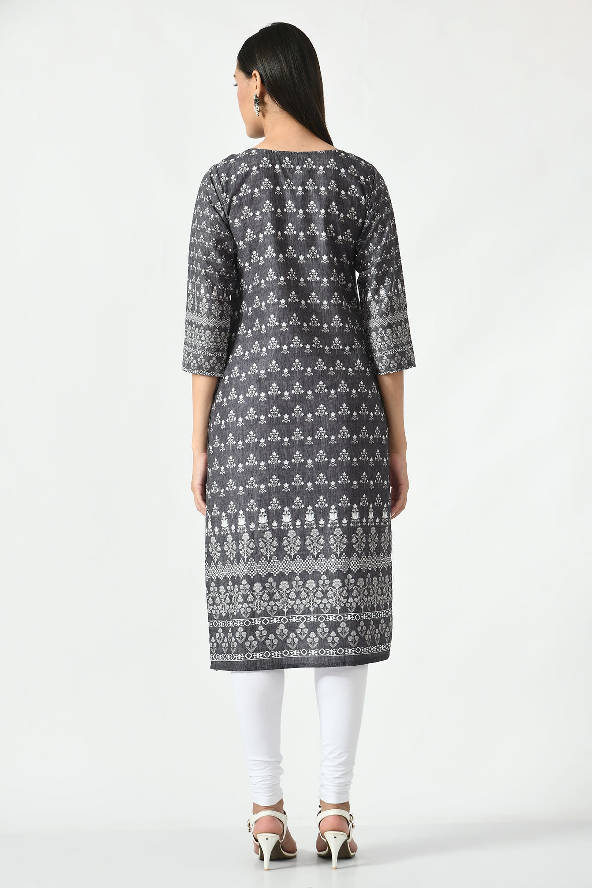 Green and White Printed Kurta
