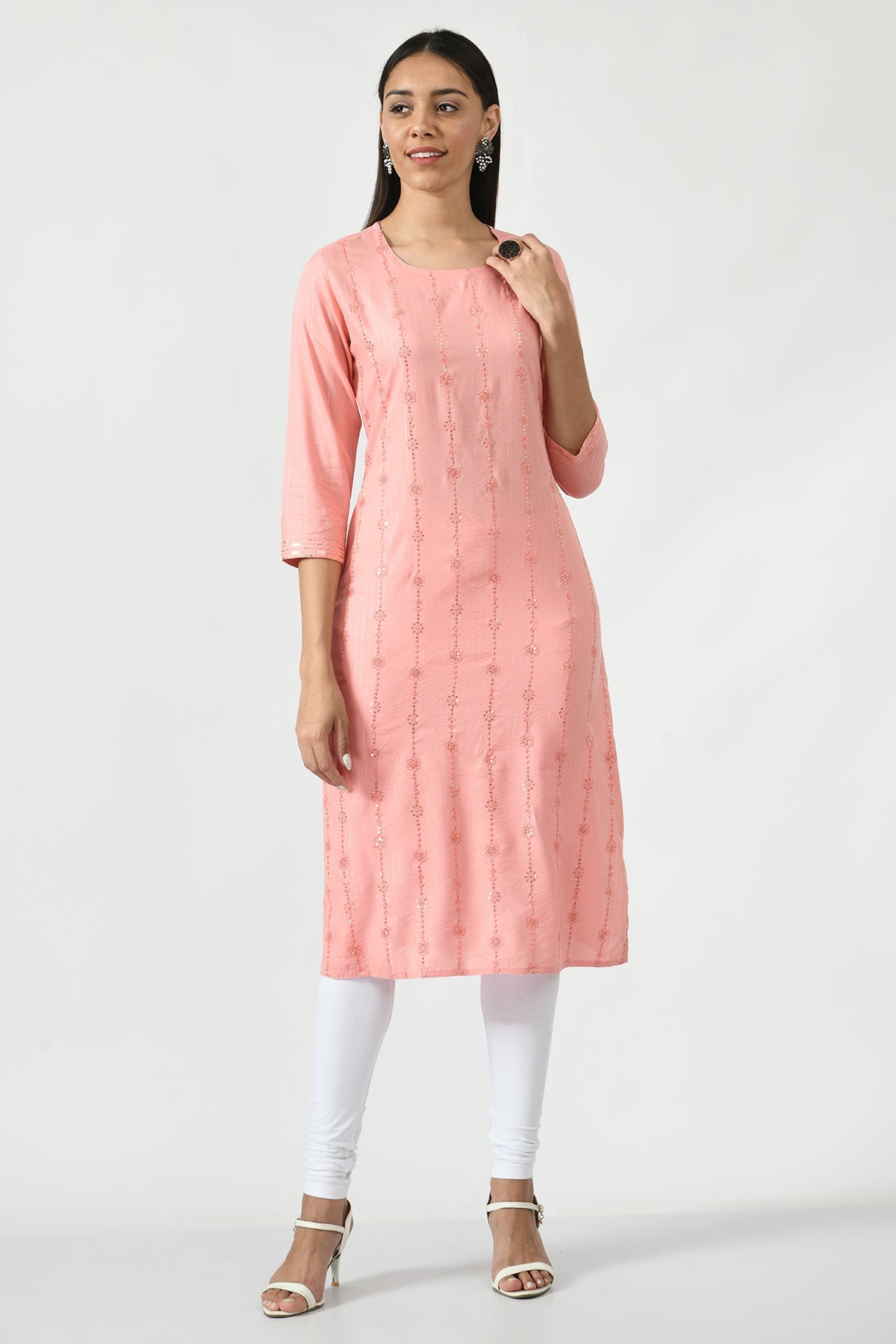 Peach Embroidered Kurta