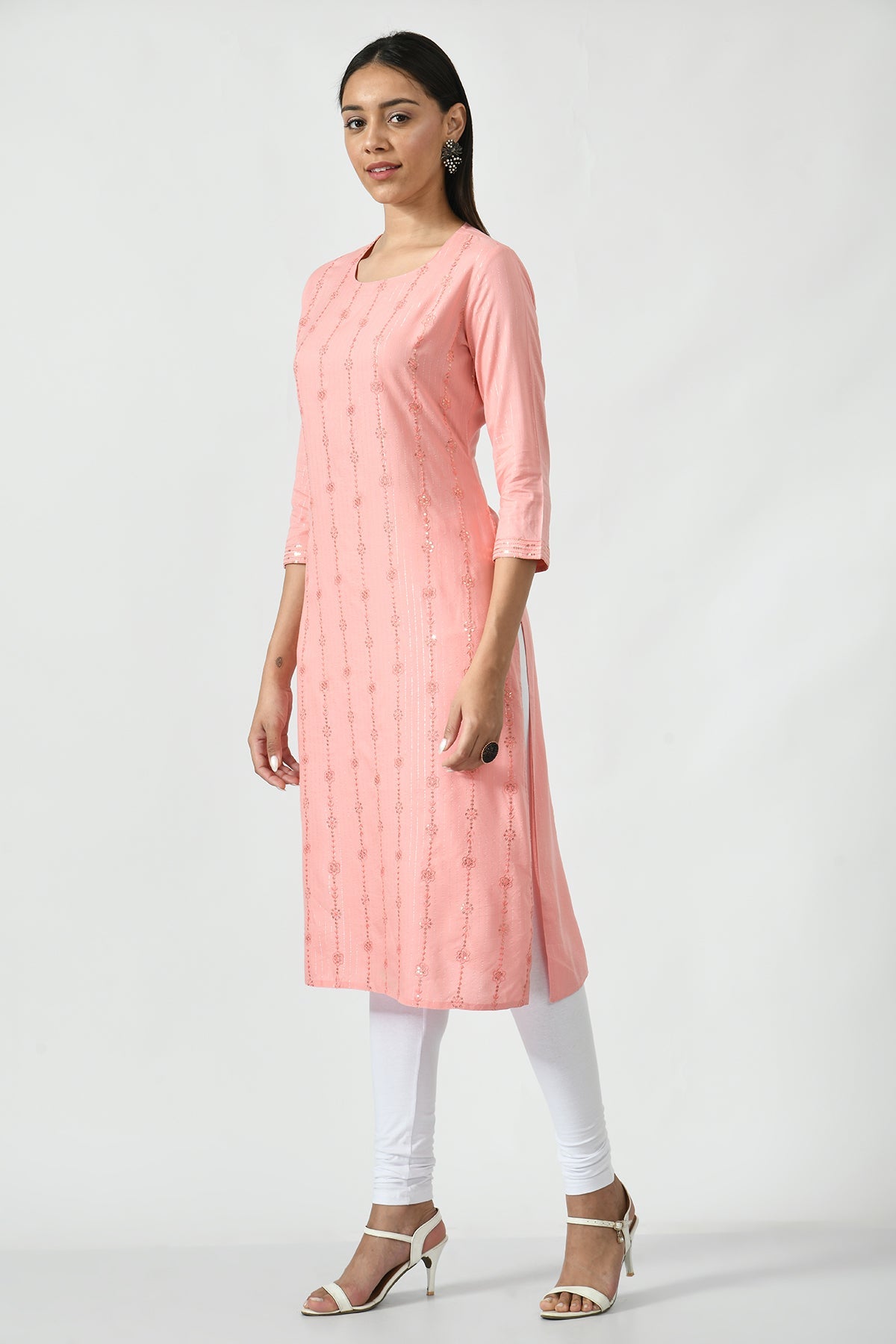 Peach Embroidered Kurta