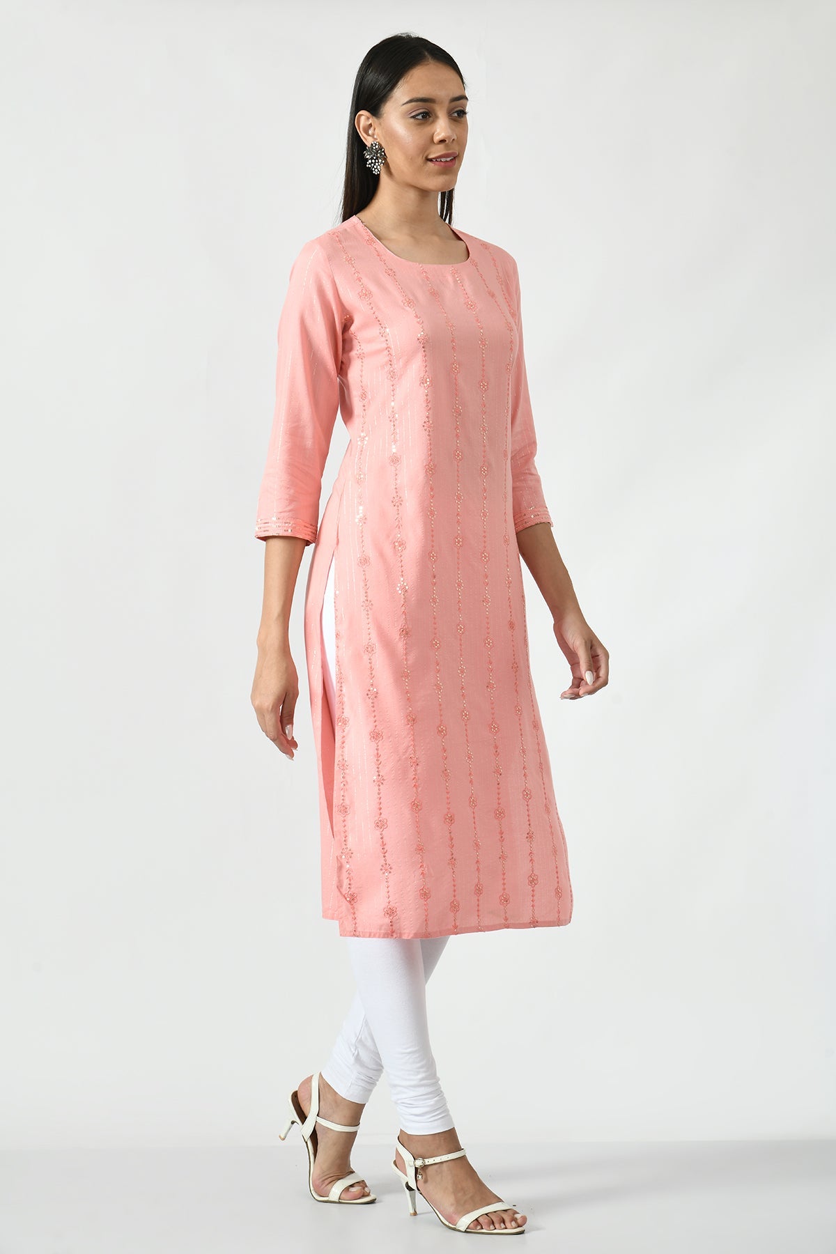 Peach Embroidered Kurta