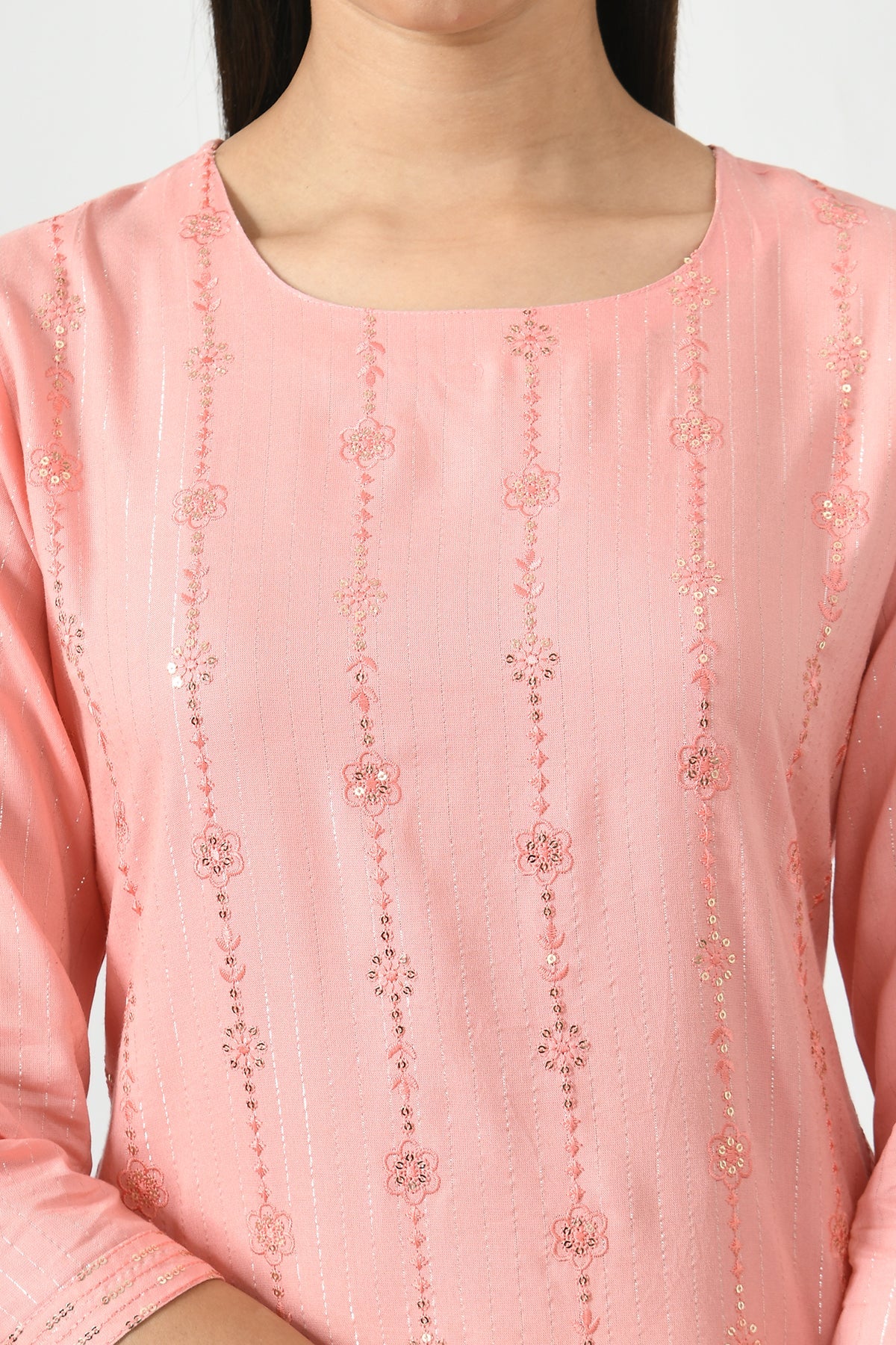 Peach Embroidered Kurta