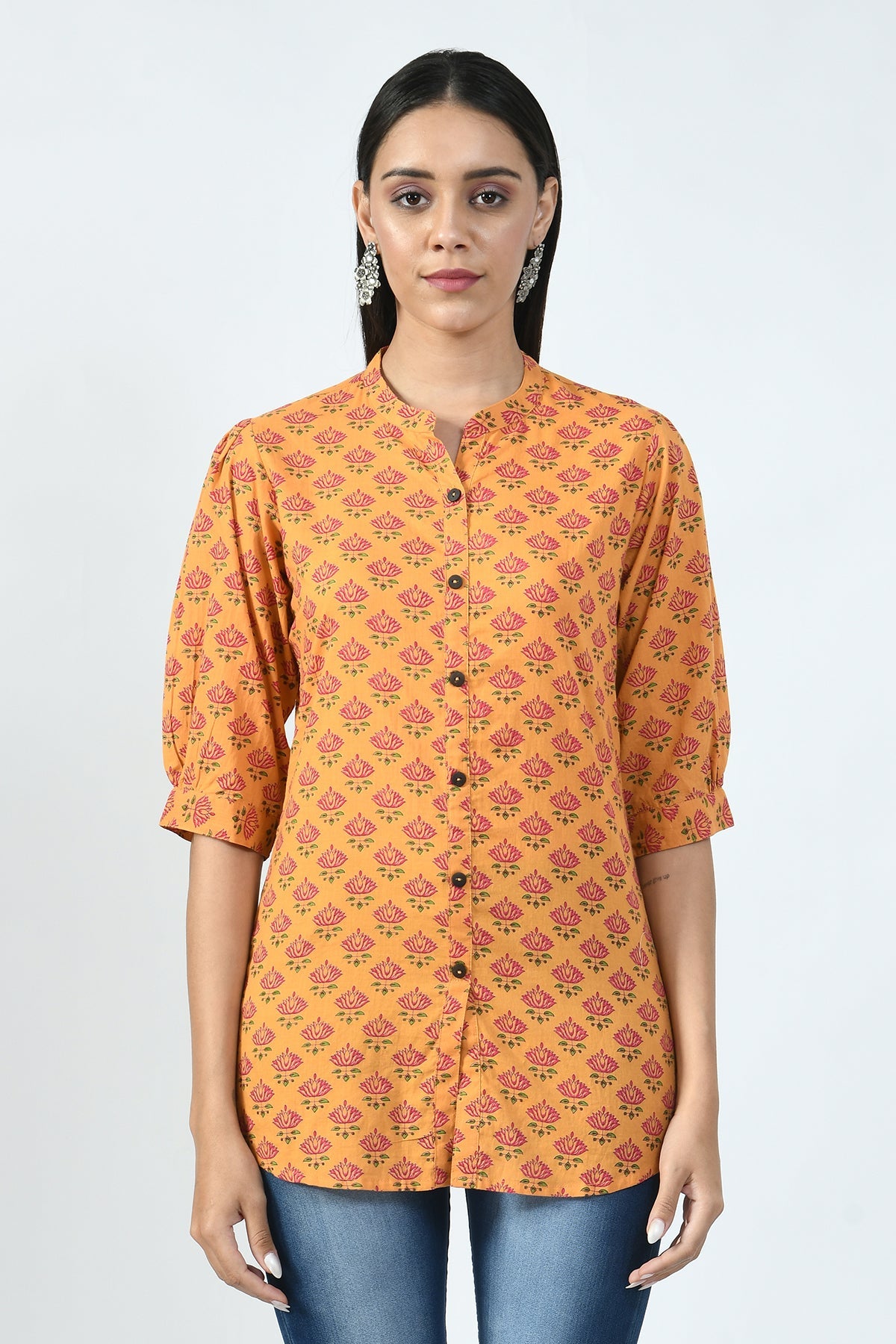 Mustard Floral Screen Printed Top