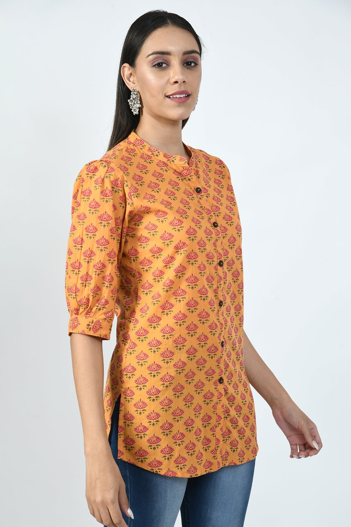 Mustard Floral Screen Printed Top