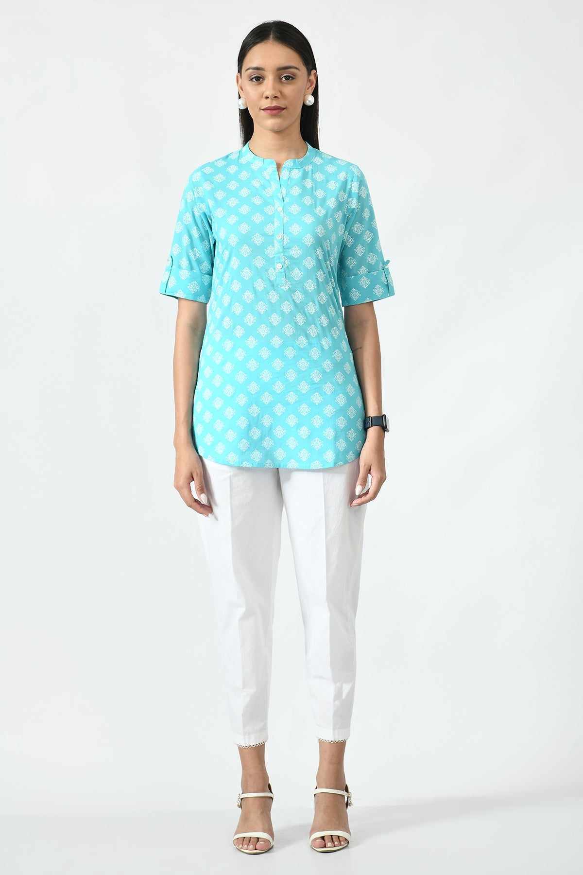 Sea Green Floral Screen Printed Top
