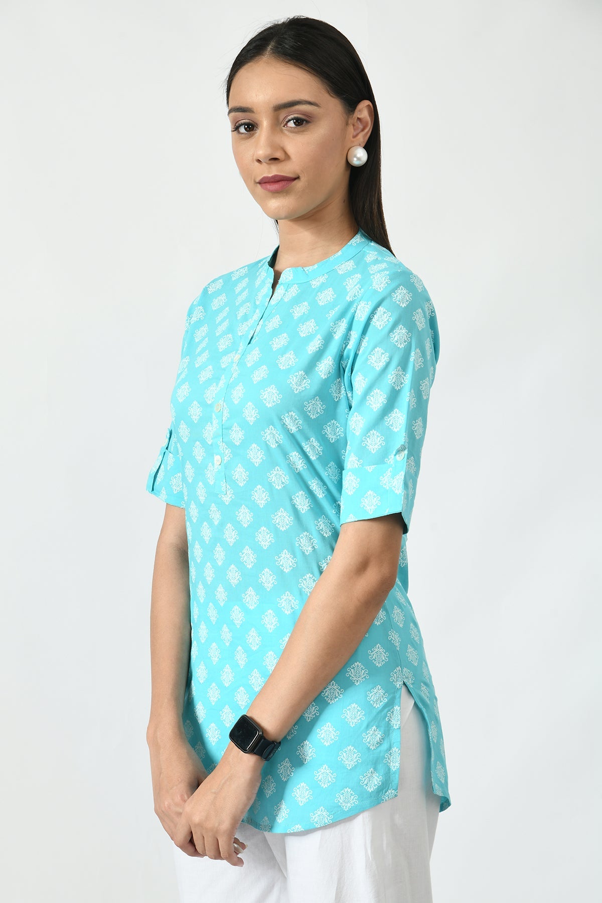 Sea Green Floral Screen Printed Top