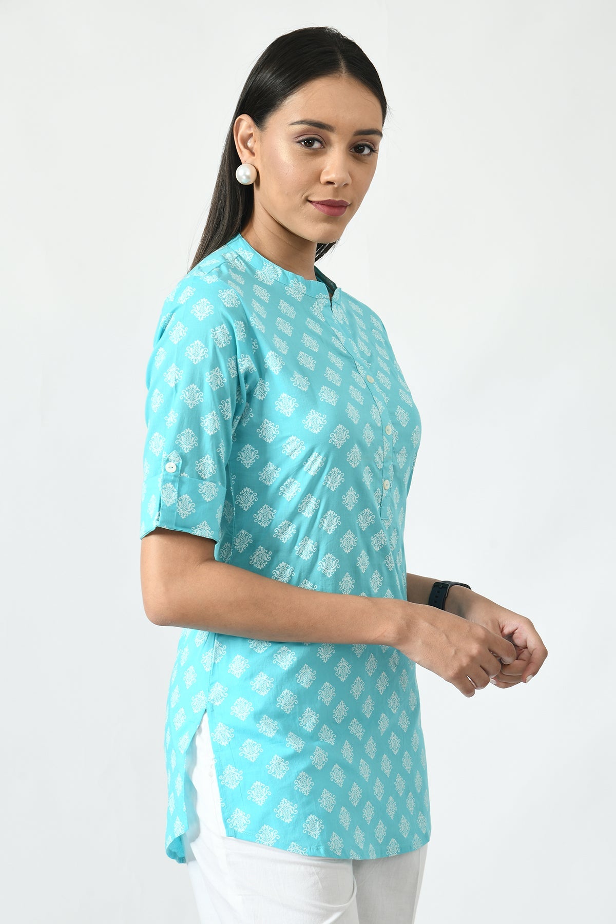 Sea Green Floral Screen Printed Top