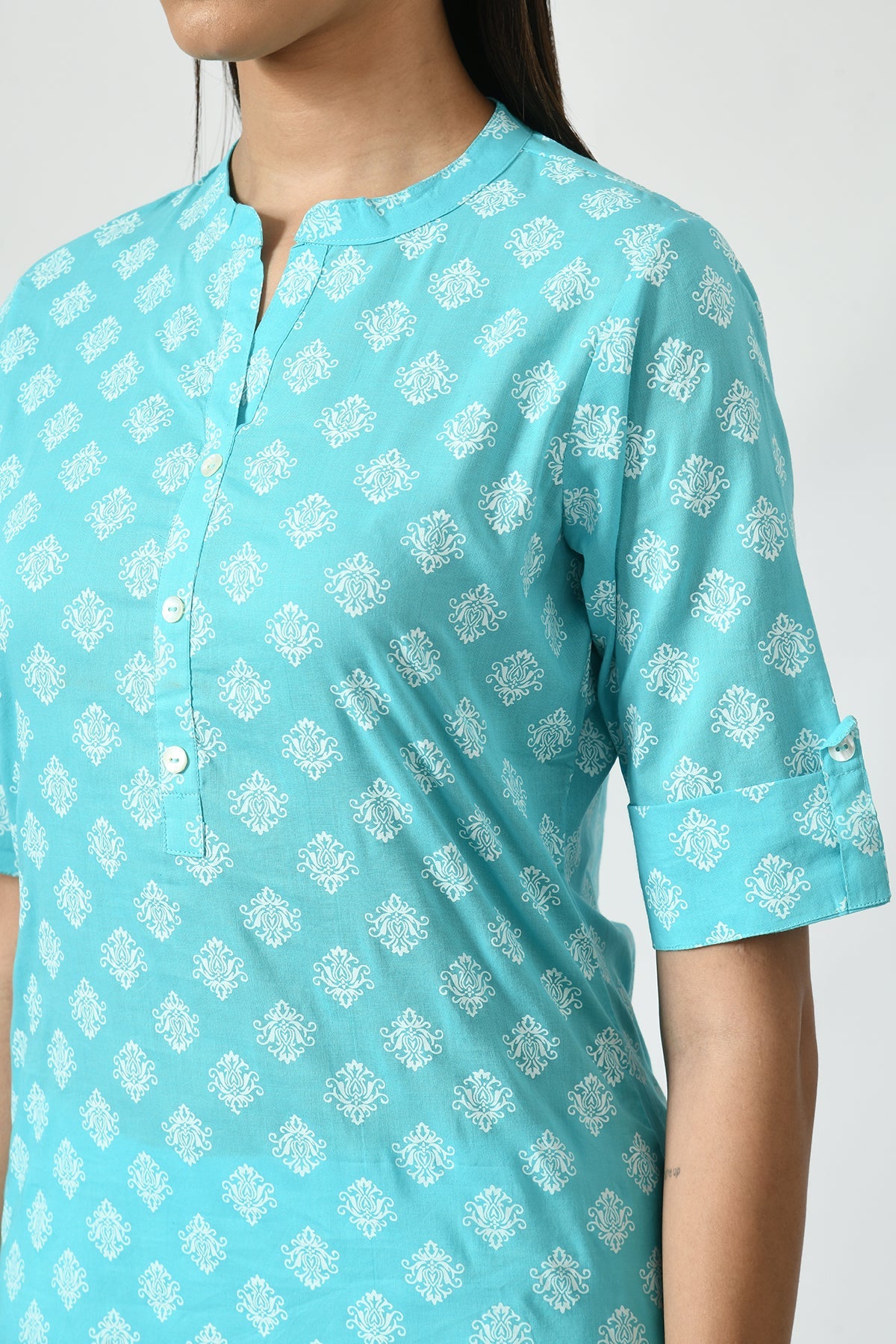 Sea Green Floral Screen Printed Top