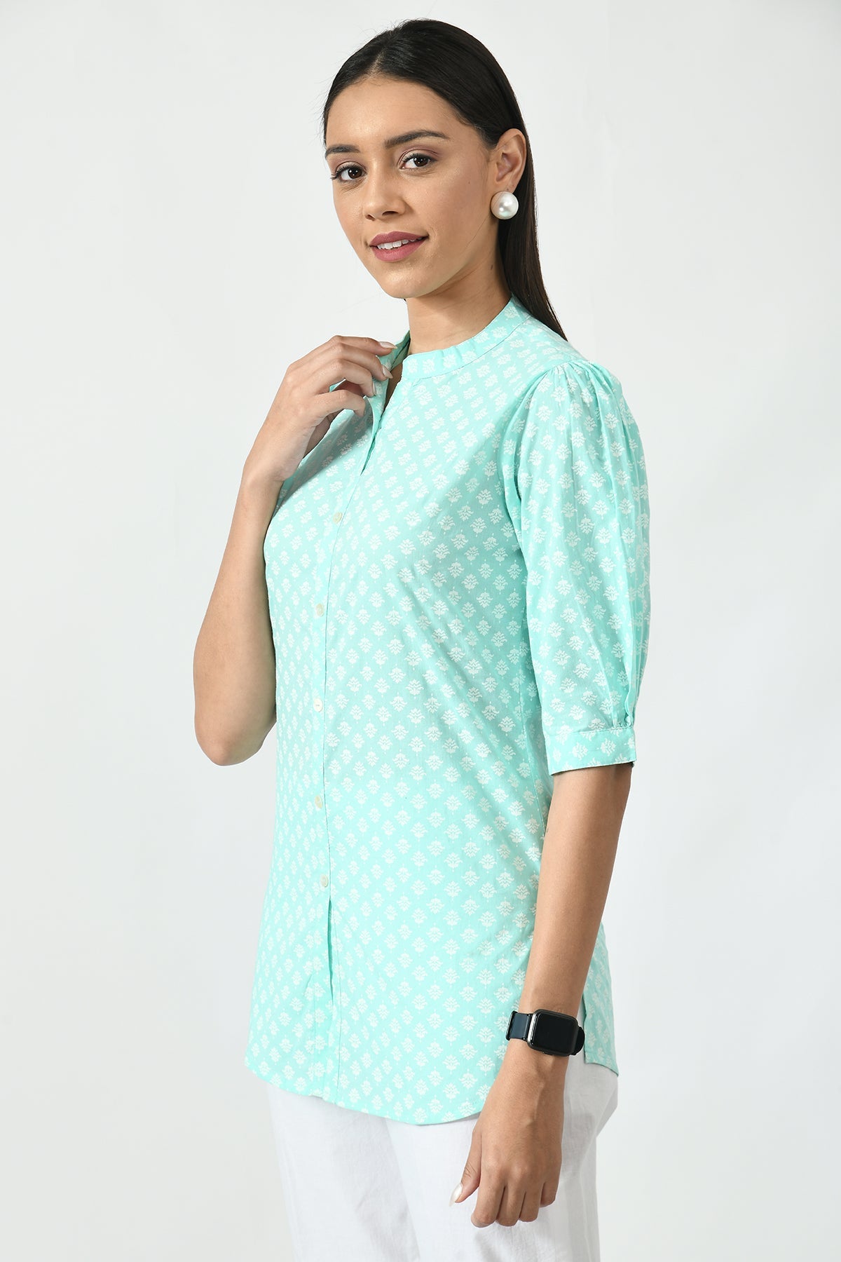 Green Floral Screen Printed Top
