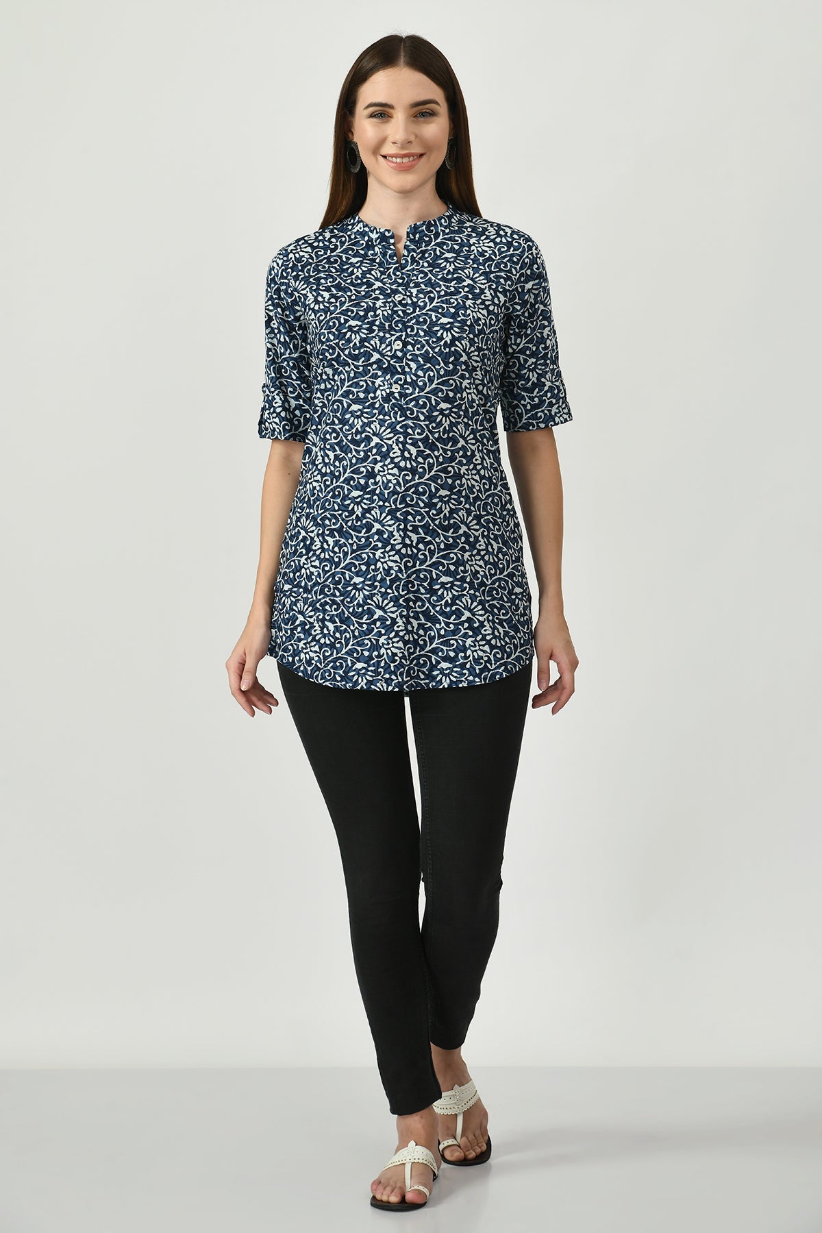 Blue Floral Block Printed Top