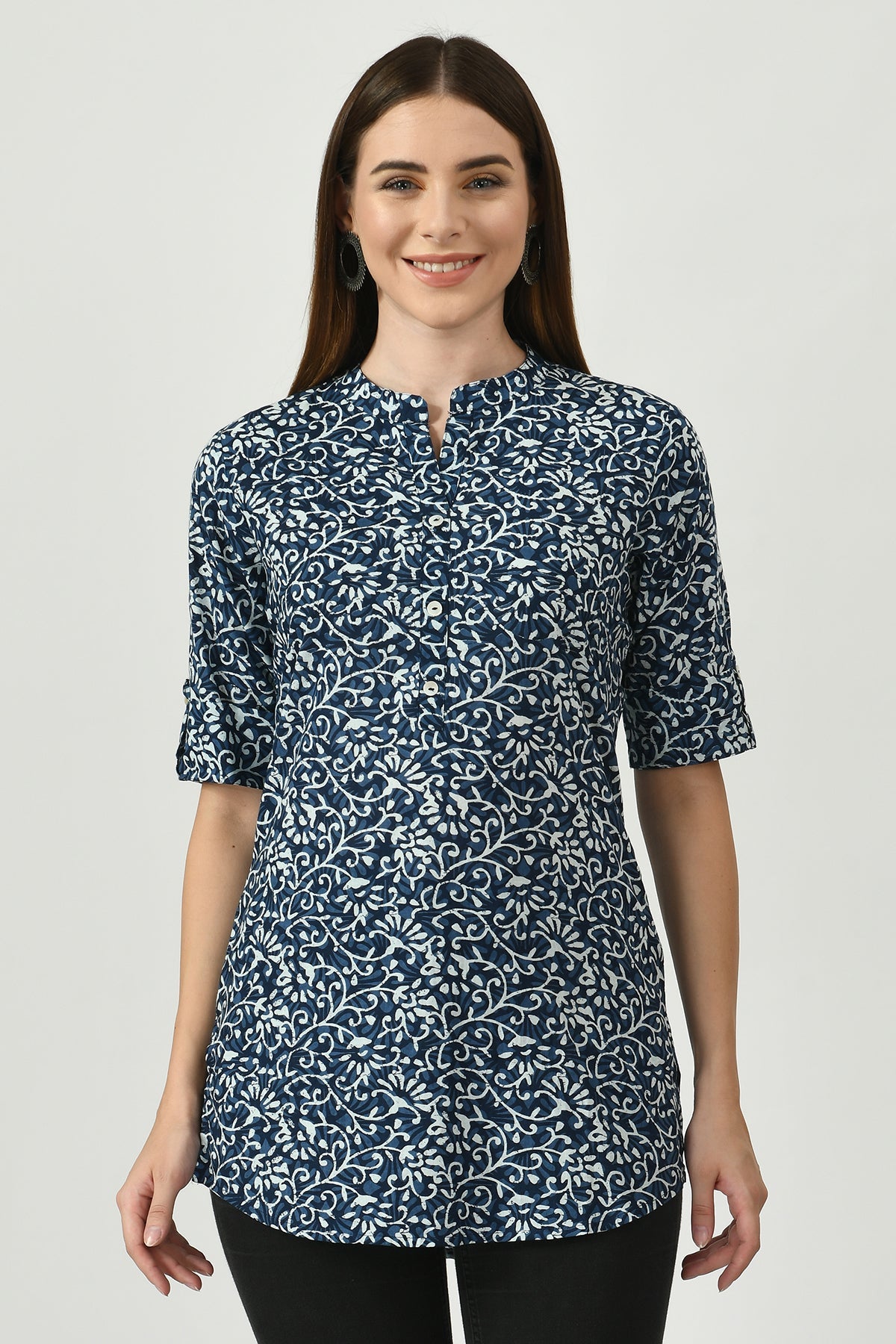 Blue Floral Block Printed Top