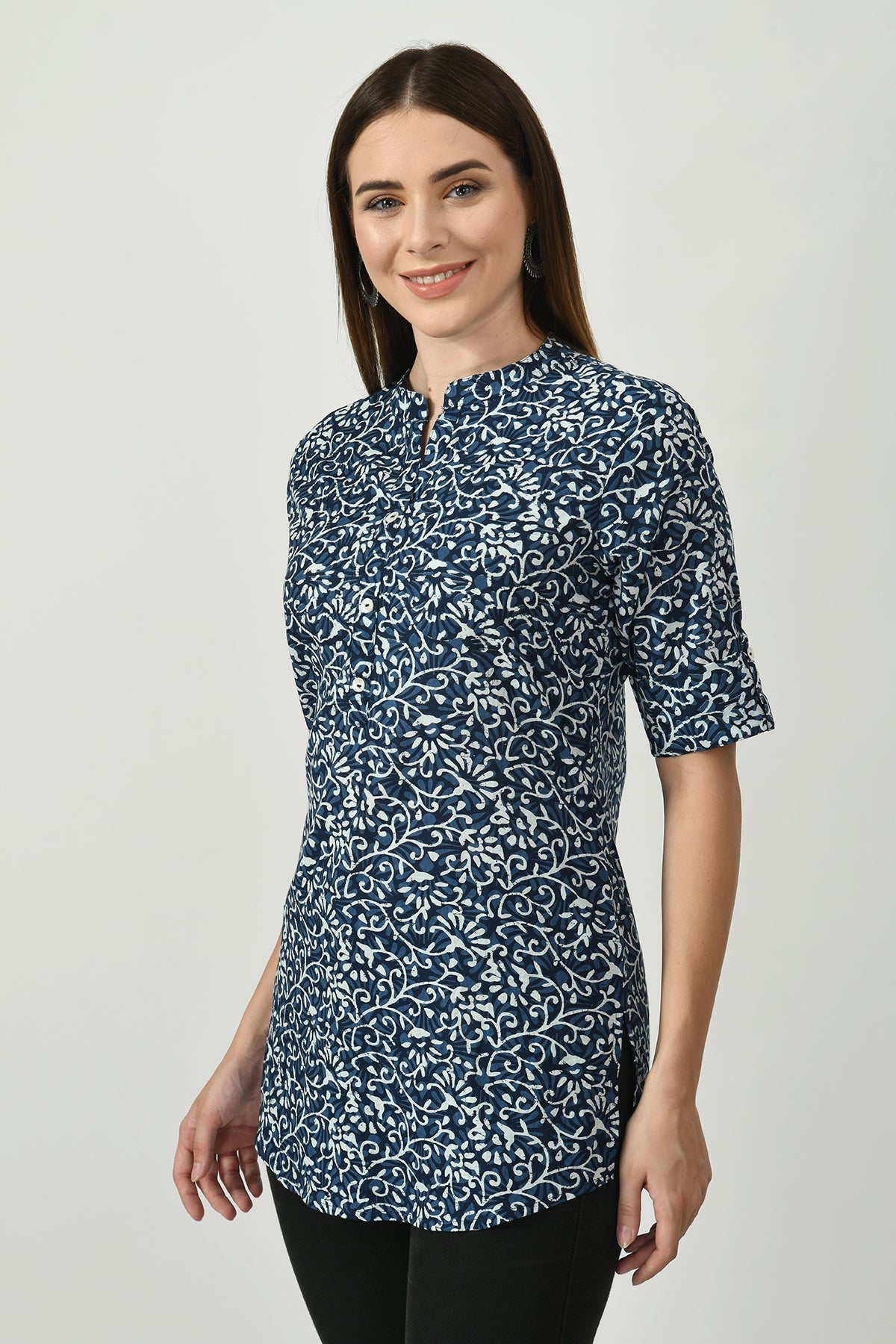 Blue Floral Block Printed Top