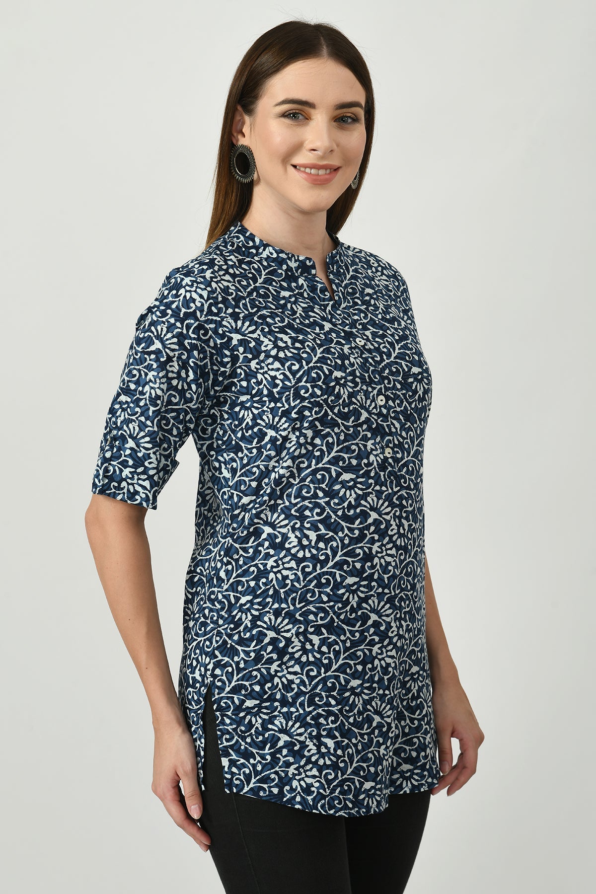 Blue Floral Block Printed Top