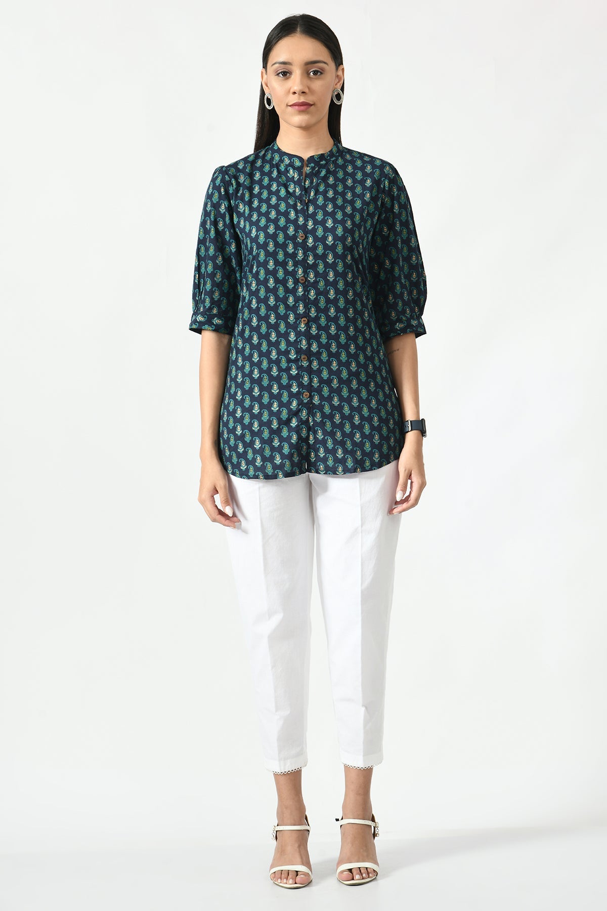 Blue Floral Screen Printed Top