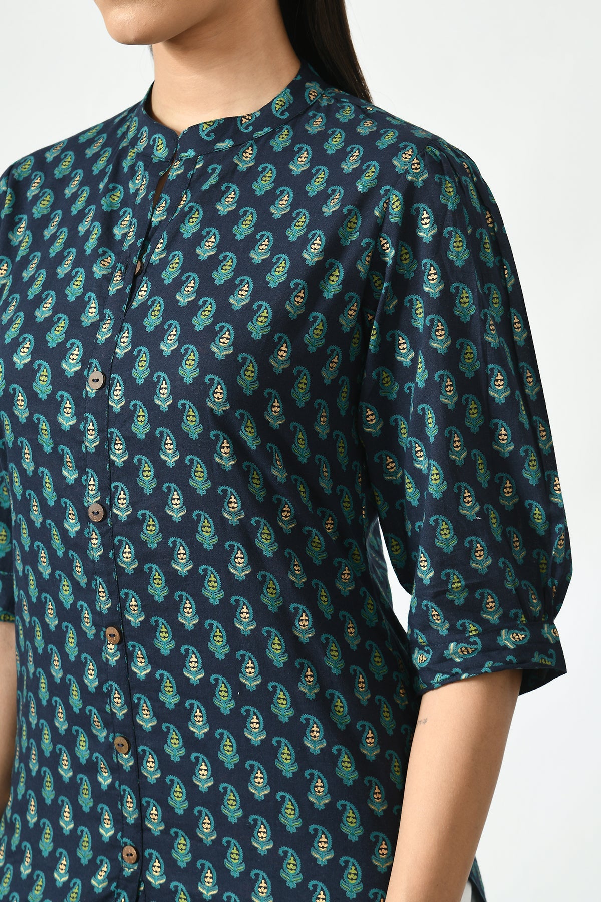 Navy Blue Floral Screen Printed Top