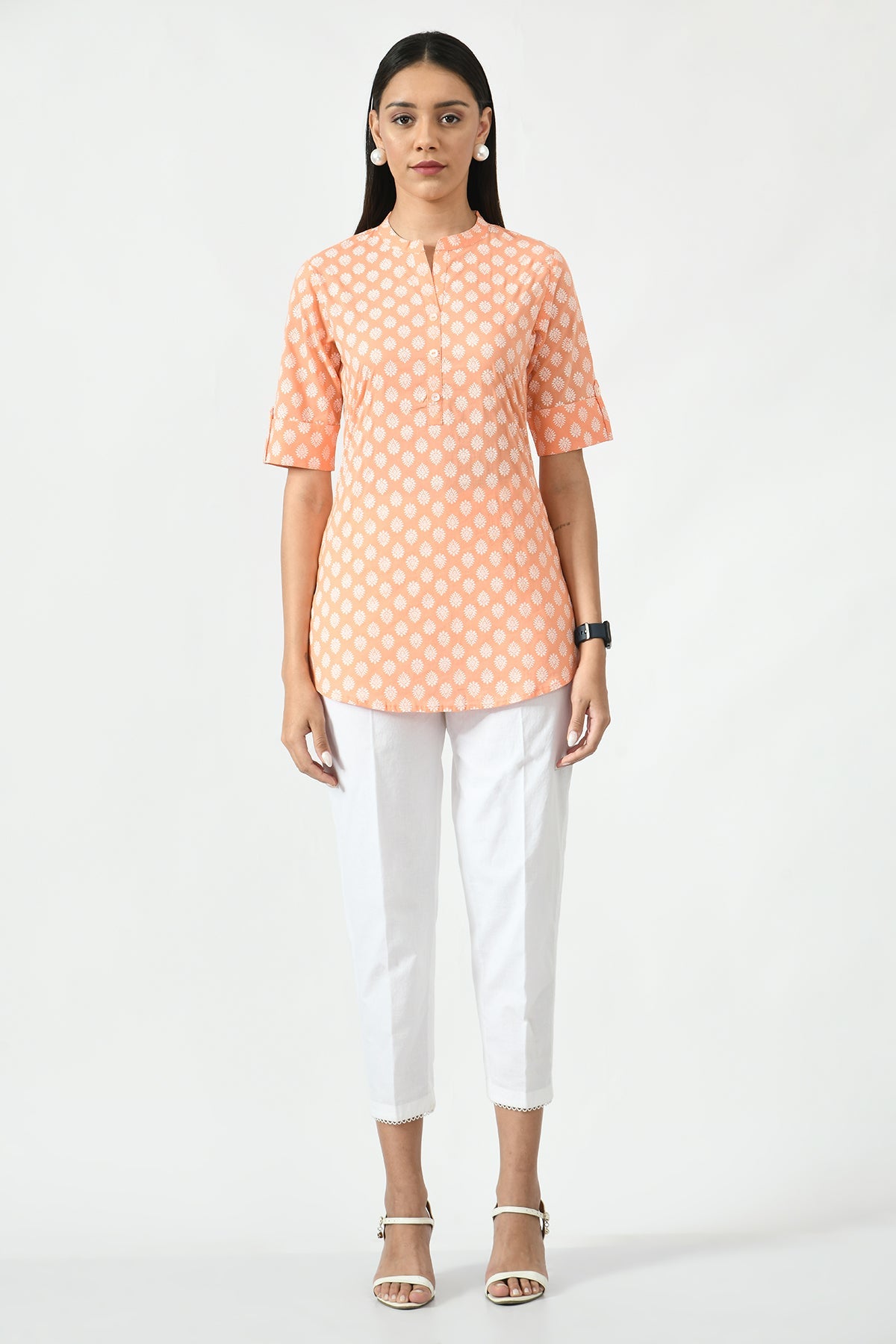 Peach Floral Screen Printed Top