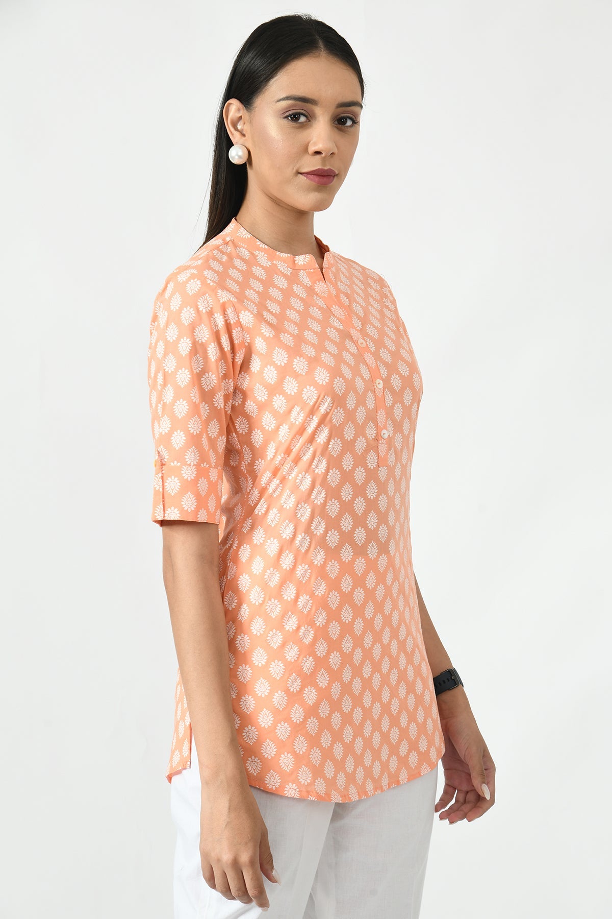 Peach Floral Screen Printed Top