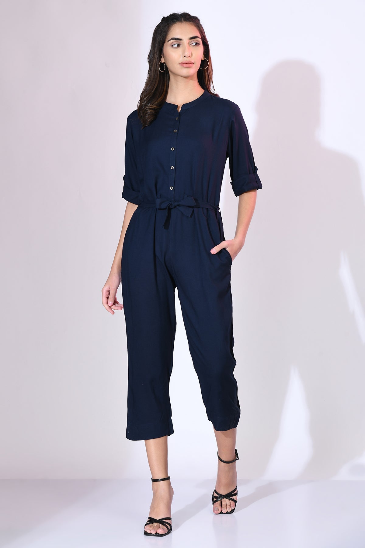 Blue Solid Basic Jumpsuit