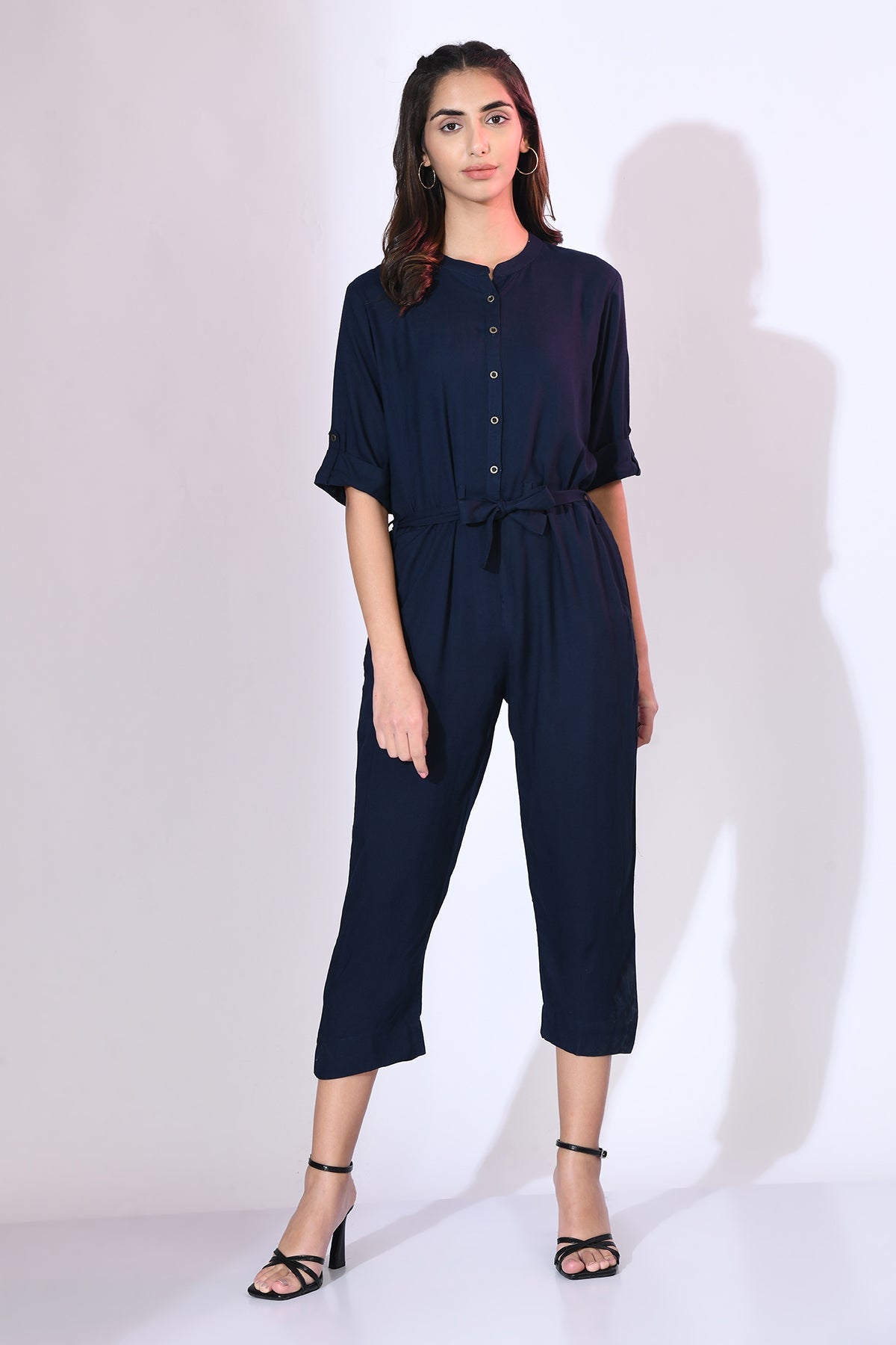Blue Solid Basic Jumpsuit