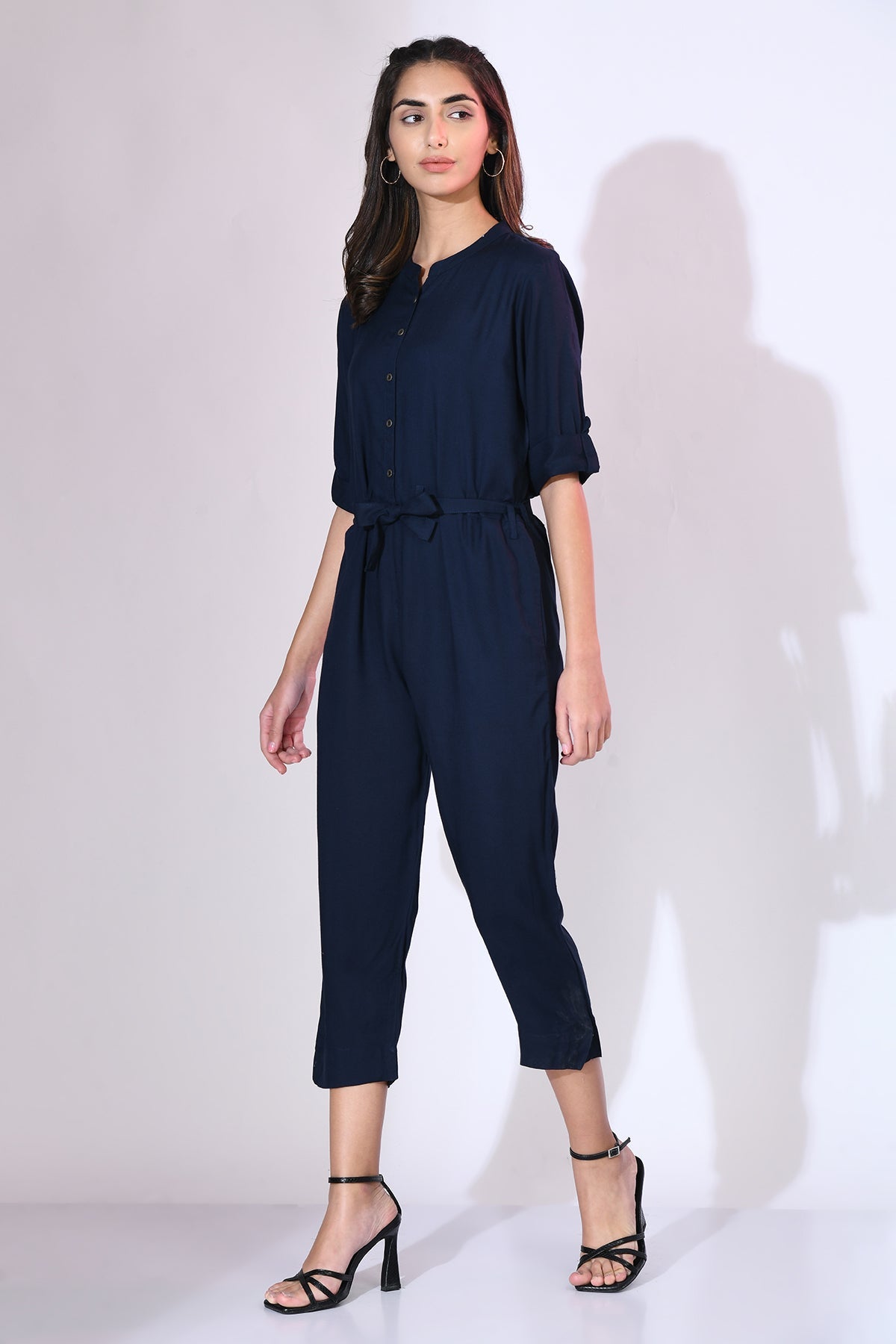 Blue Solid Basic Jumpsuit