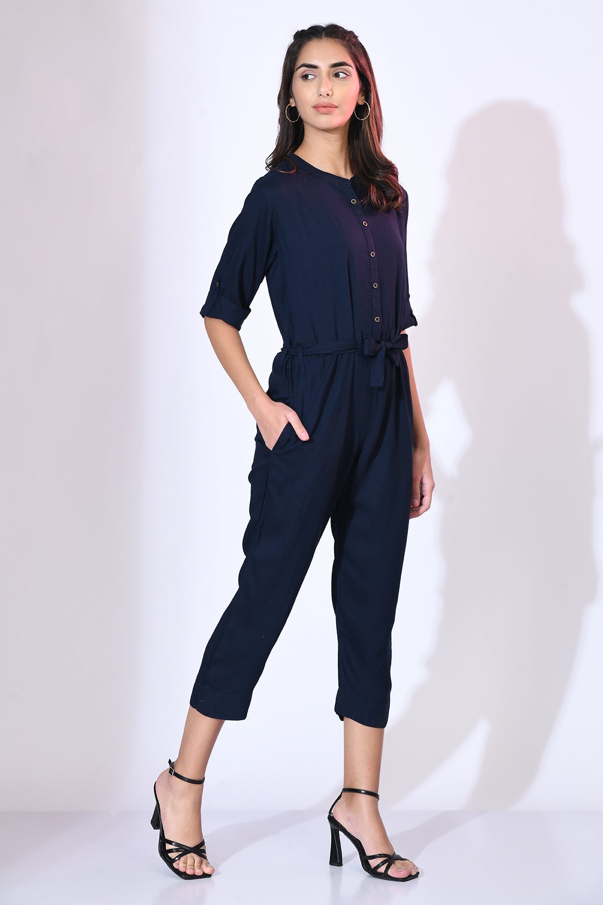 Blue Solid Basic Jumpsuit