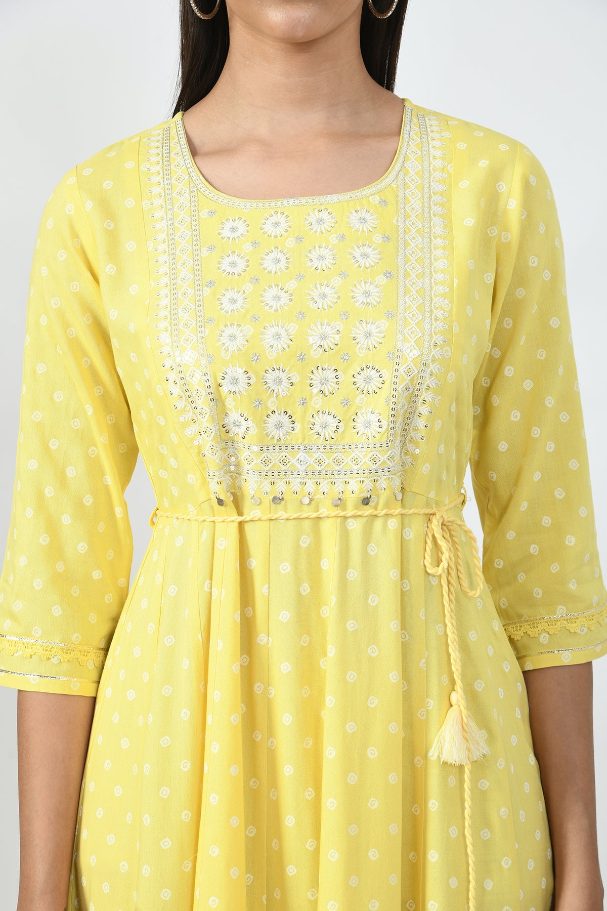 Yellow Yoke Embroidered Midi Dress