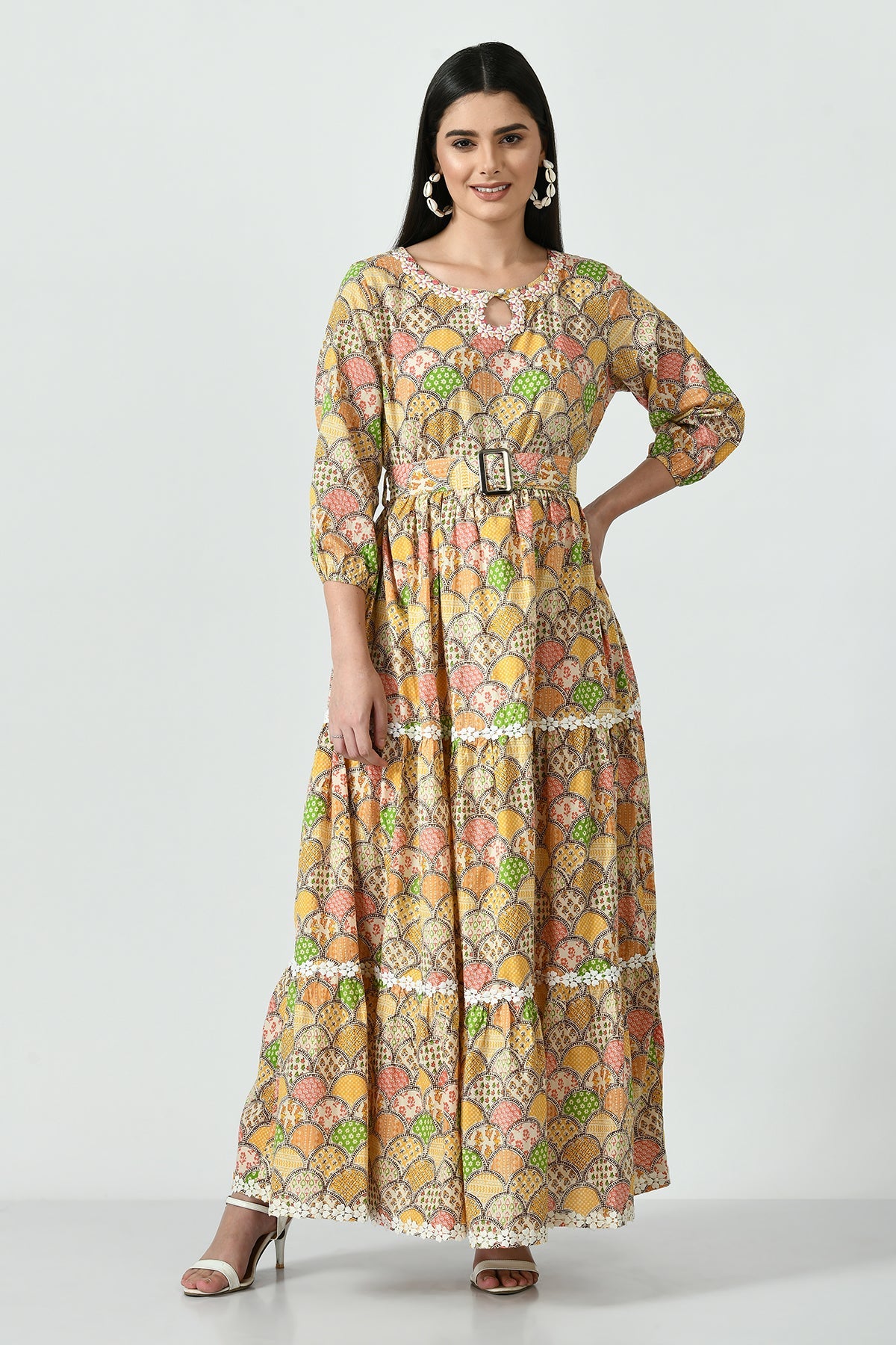 Multi Printed Midi Trapeze Dress