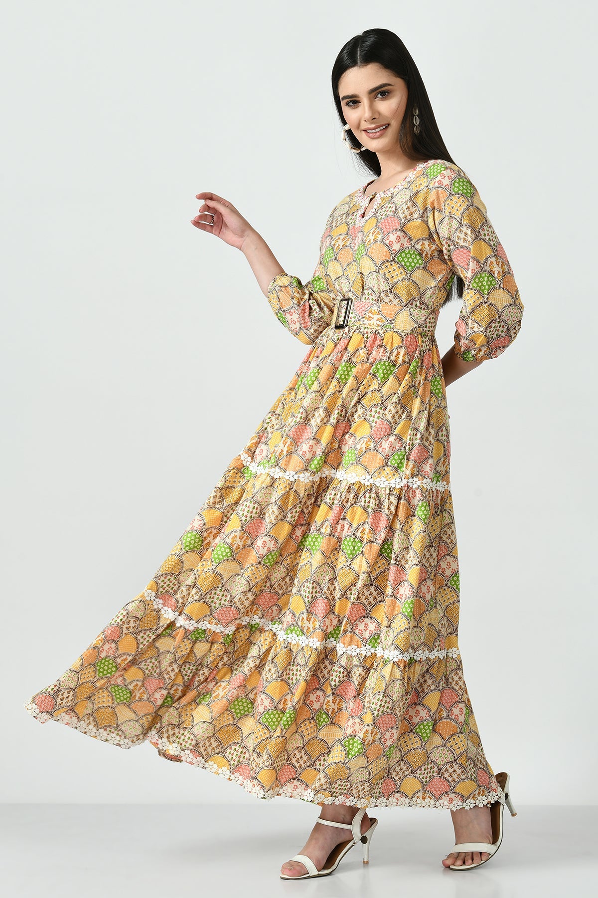 Multi Printed Midi Trapeze Dress