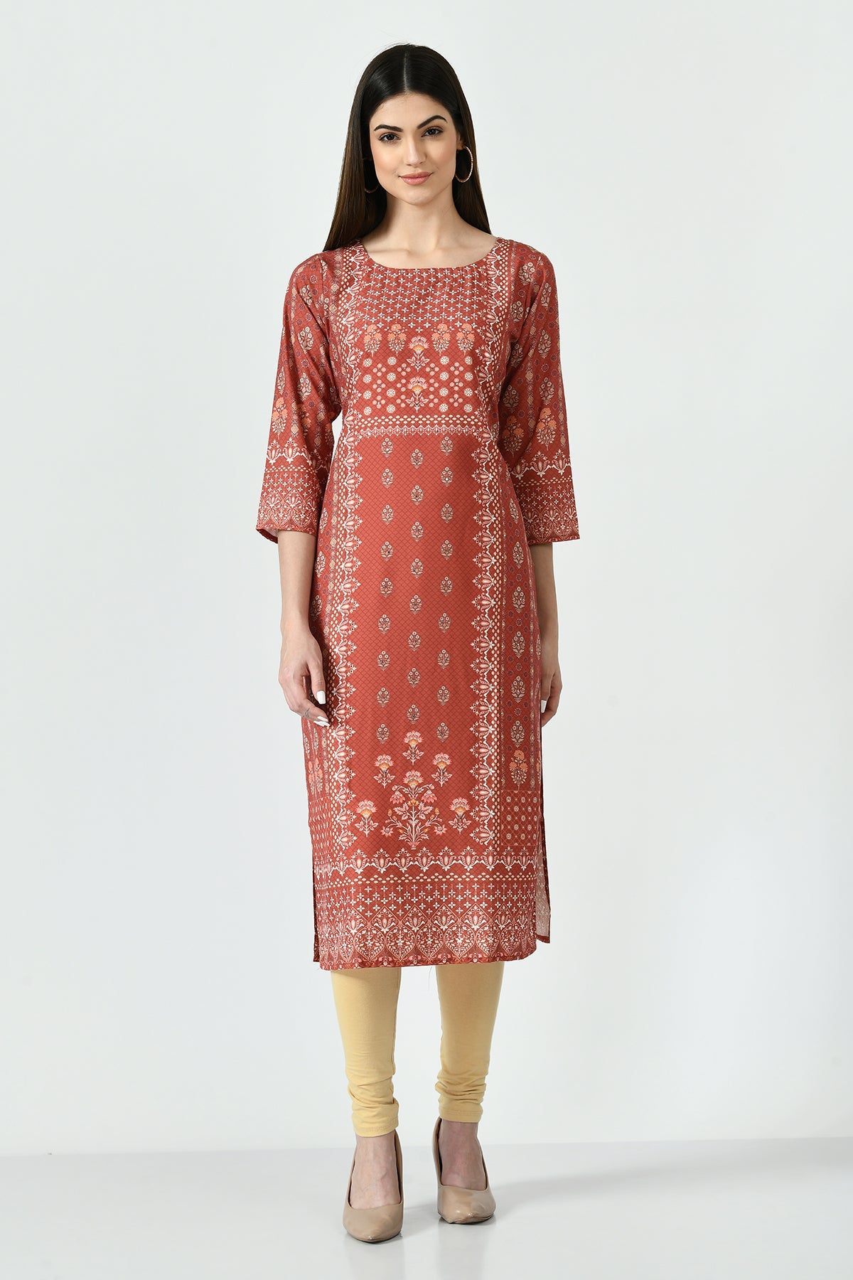 Orange Printed Kurta