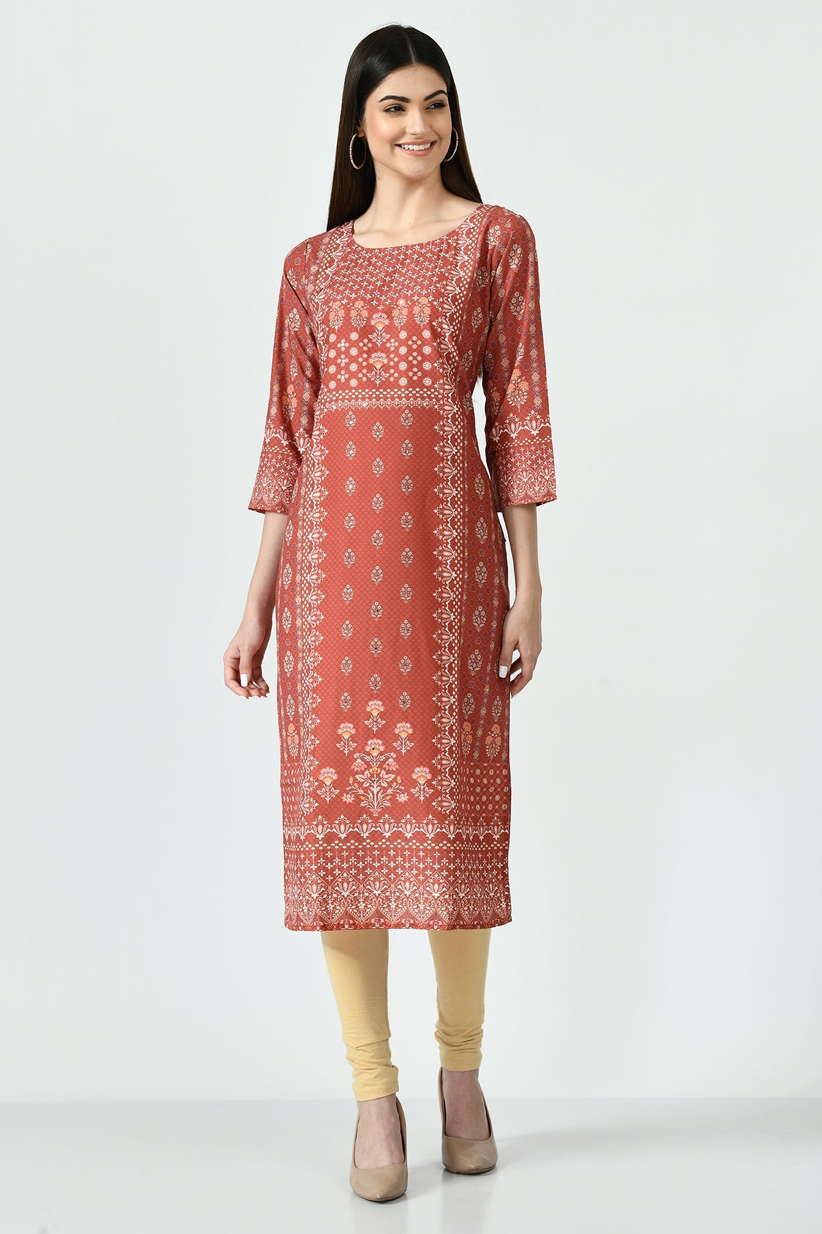 Orange Printed Kurta